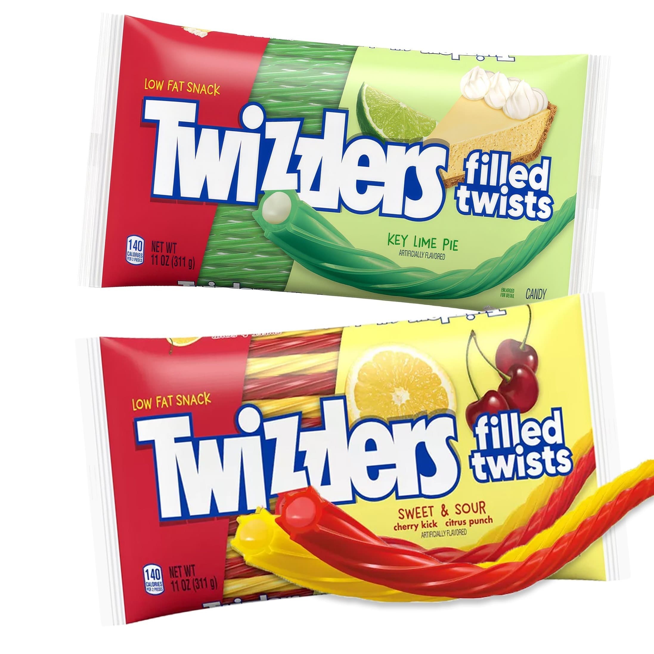 TEMU Twizzlers Filled Twists Variety Pack, Key Lime Pie & Sweet & Sour Filled Licorice Twists, Soft & Chewy Candy Assortment, 2 Pack