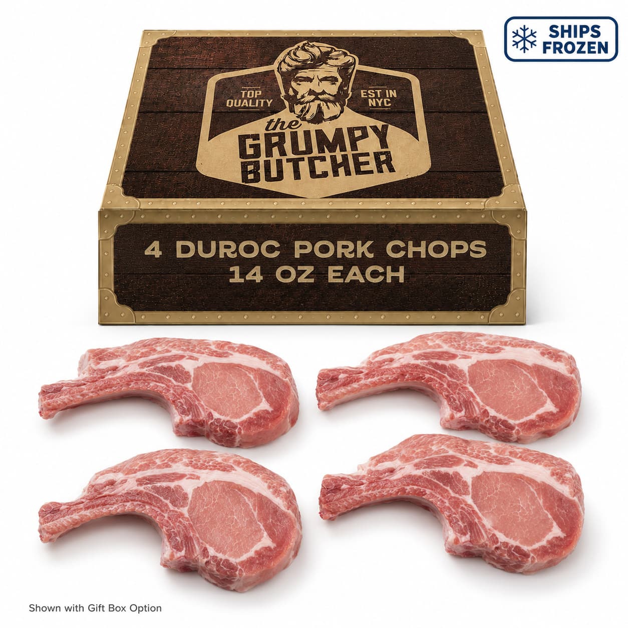 TEMU Grumpy Butcher Premium Pork Chops, 4 Pack (14 Oz Each) - Heritage Duroc Pork Loin Chop Meat Bone-in