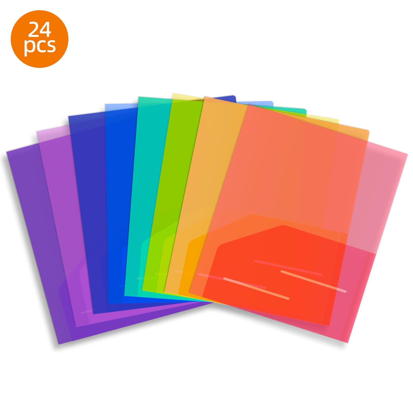 TEMU 24-pack Clear Plastic File Folders - Waterproof, 2 Pocket Folders With 2 Business Card Holder, 8 Assorted Colors, Letter A4 Size, Back To School Folders, College , Classroom Organization