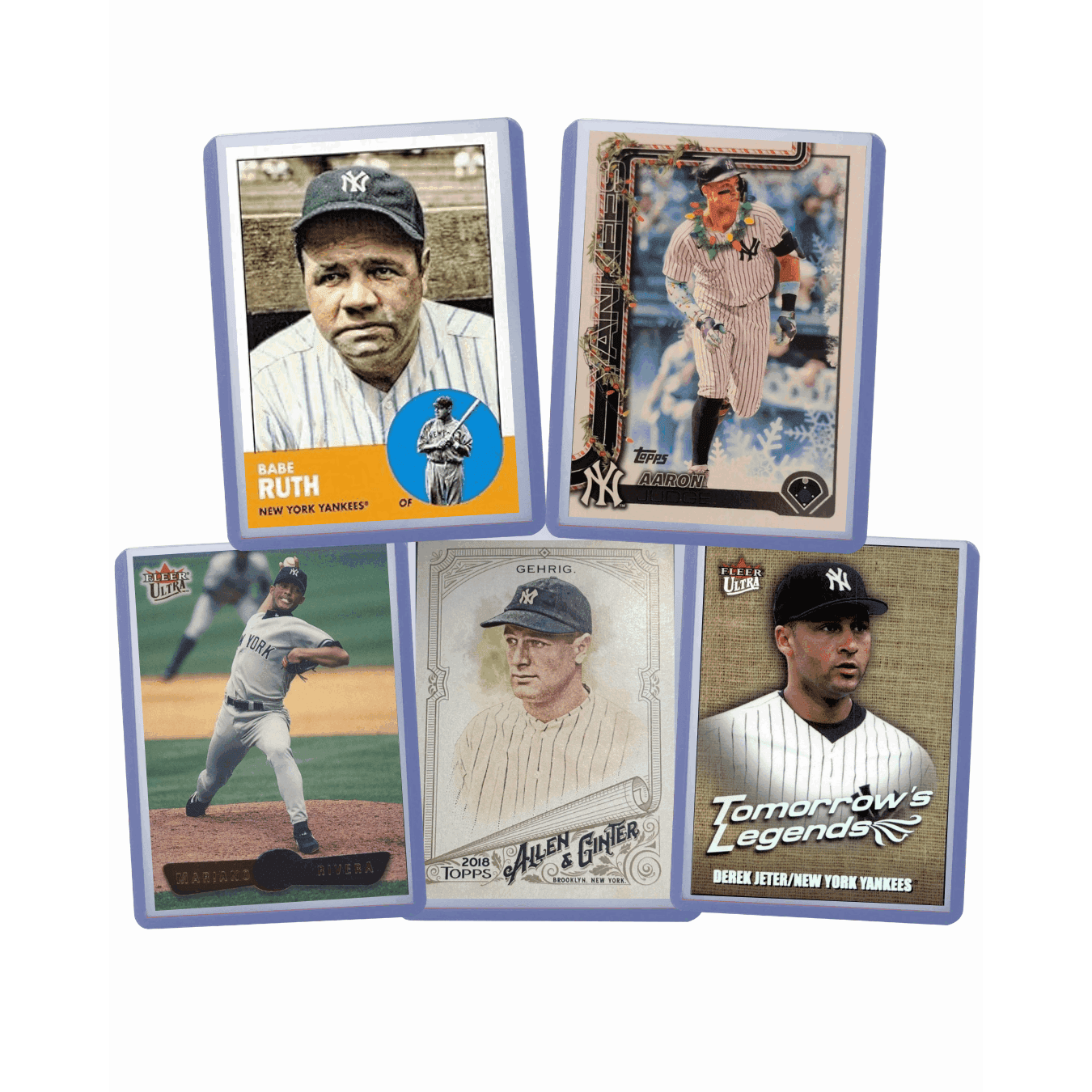 TEMU Baseball Cards (5) Assorted Baseball Trading Cards - Ruth, , Judge, Lou , & Mariano