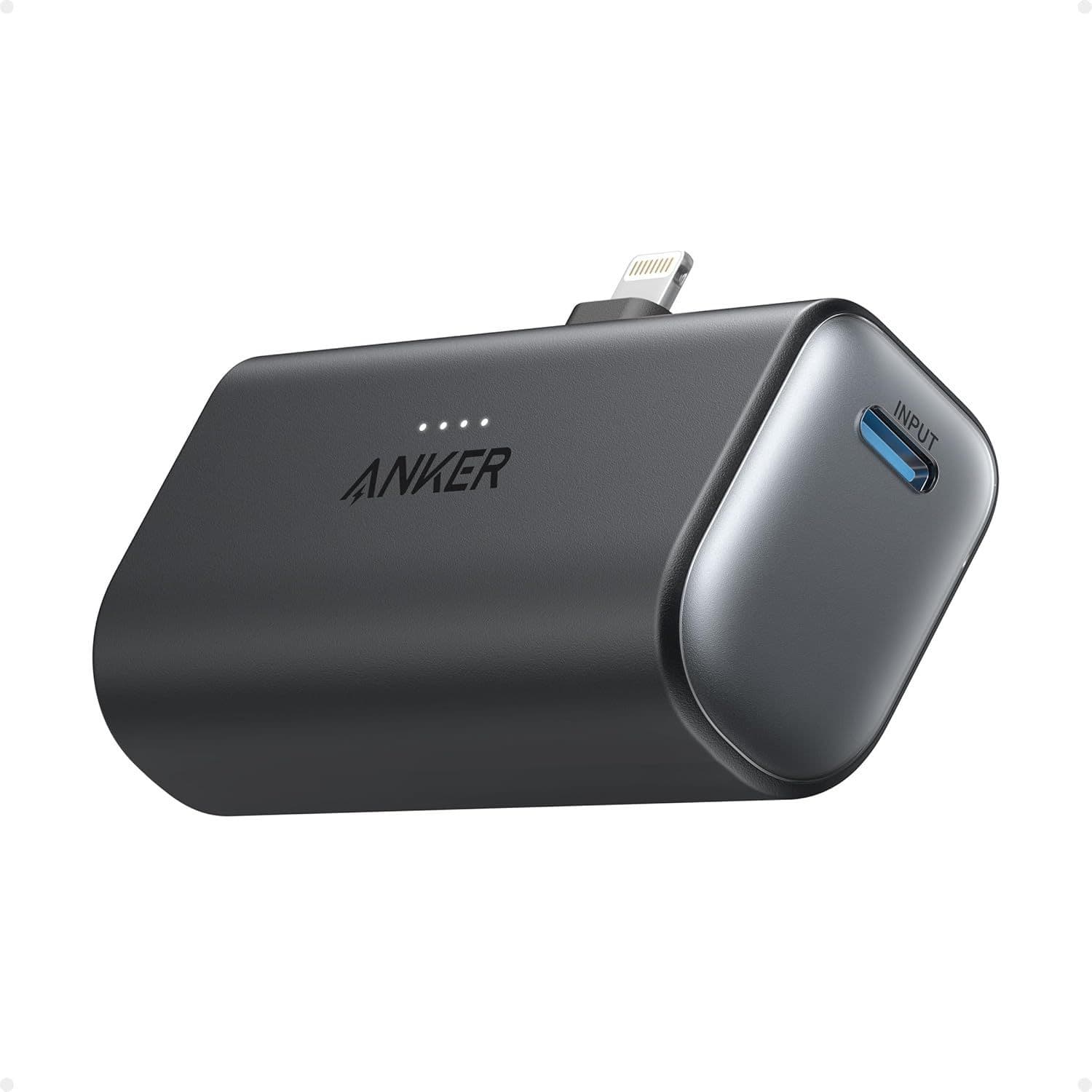 TEMU Anker Bank 5000mah With Built-in Lightning Connector, Mfi Certified Portable Charger For Iphone 14/13/12, Foldable Plug, Usb-c , Compact Travel Battery Backup For Devices