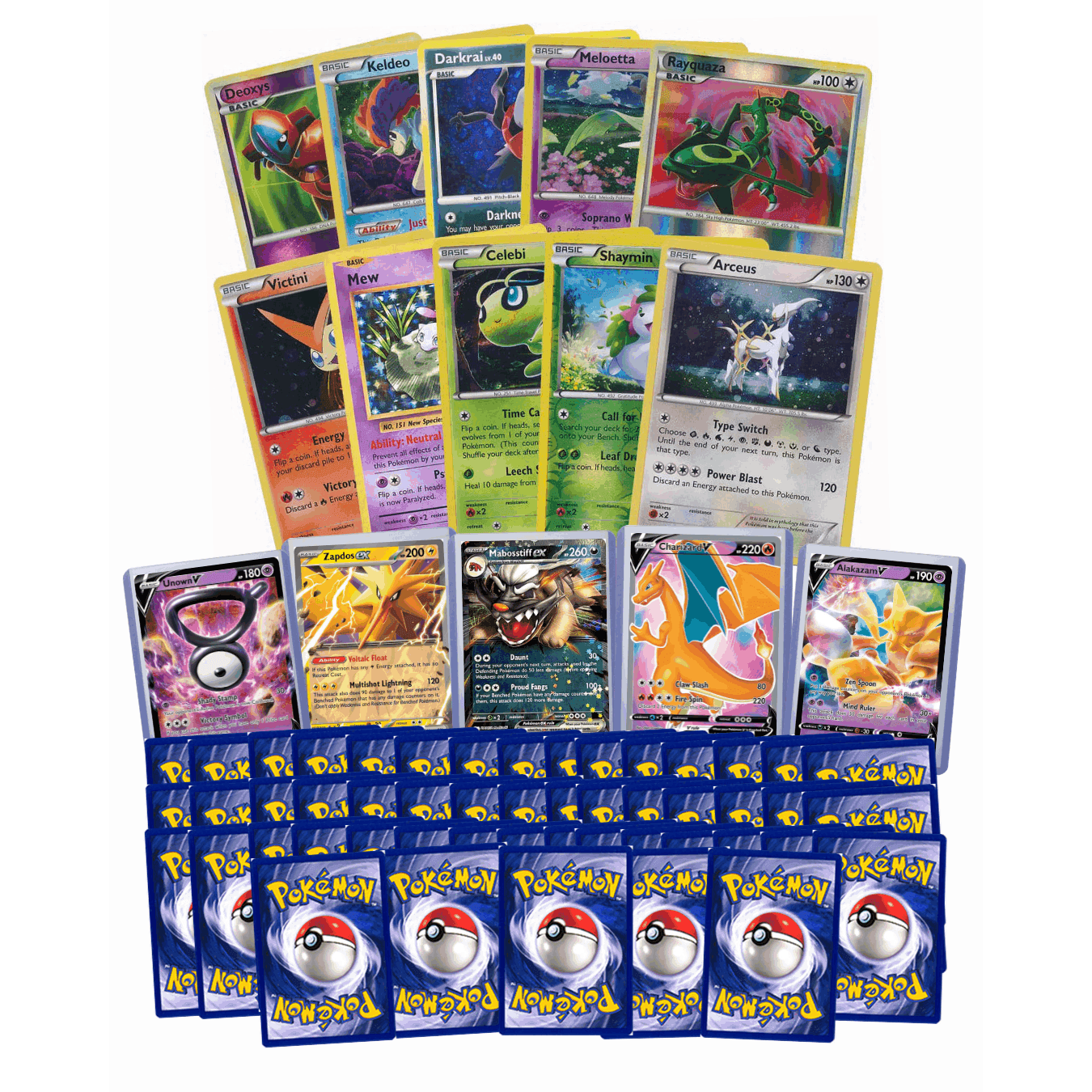 TEMU Pokémon 65 Card Lot With Ultra Rare Cards - / - 10 /reverse - 50 Bundle With A Gift Bag Included