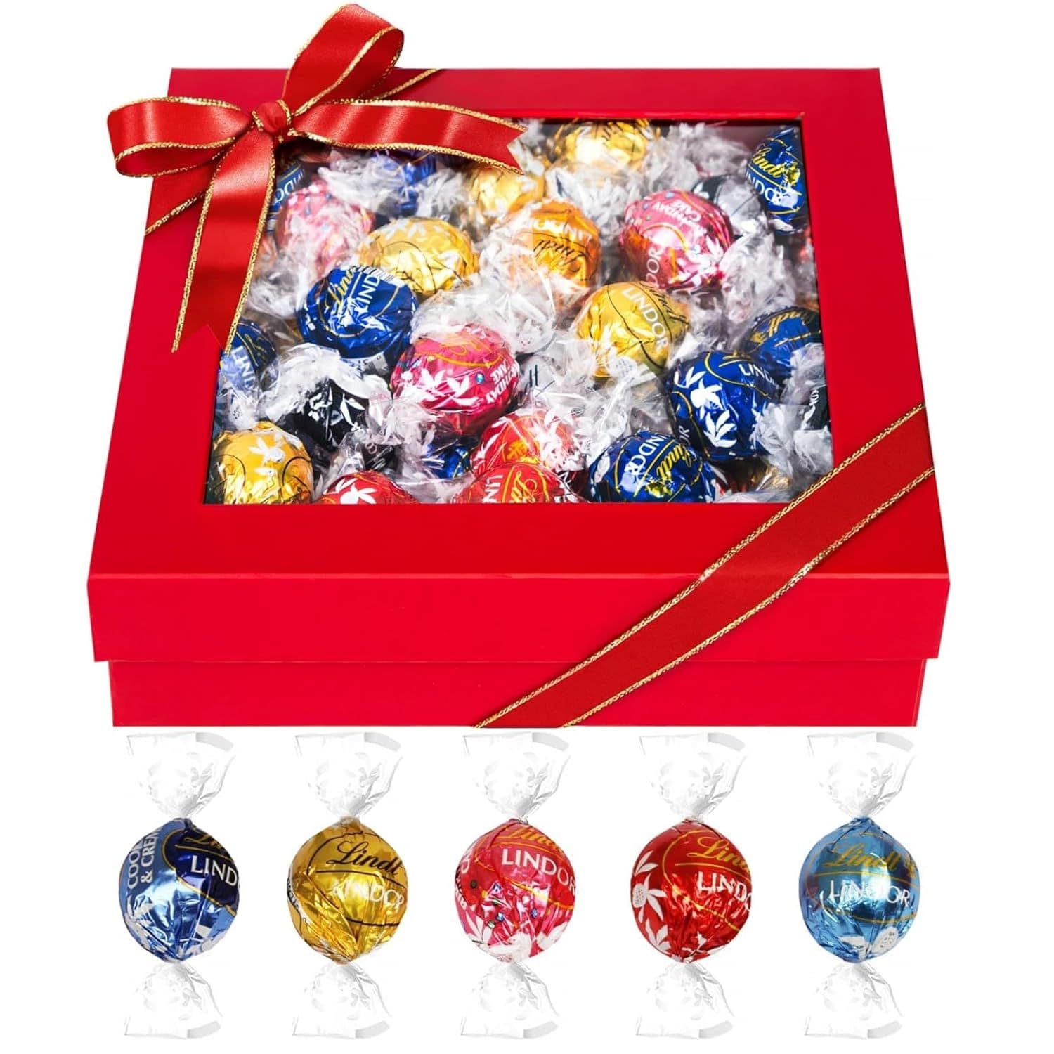TEMU Lindt Truffles Chocolate Gift Box For Mom, Wife, Girlfriend, Sister And Grandmother, 50 Individually Wrapped Lindor Gourmet Truffles, Assorted Milk, Dark And White Chocolate, Gift Ready