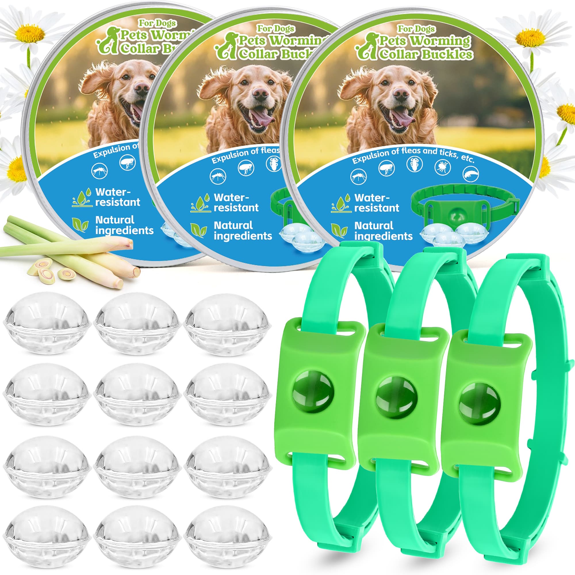 TEMU Natural Flea And Tick Prevention Dog Tag – Waterproof Collar Pendant With Extra Refills, Green | Adjustable Collar, Safe For All Breeds