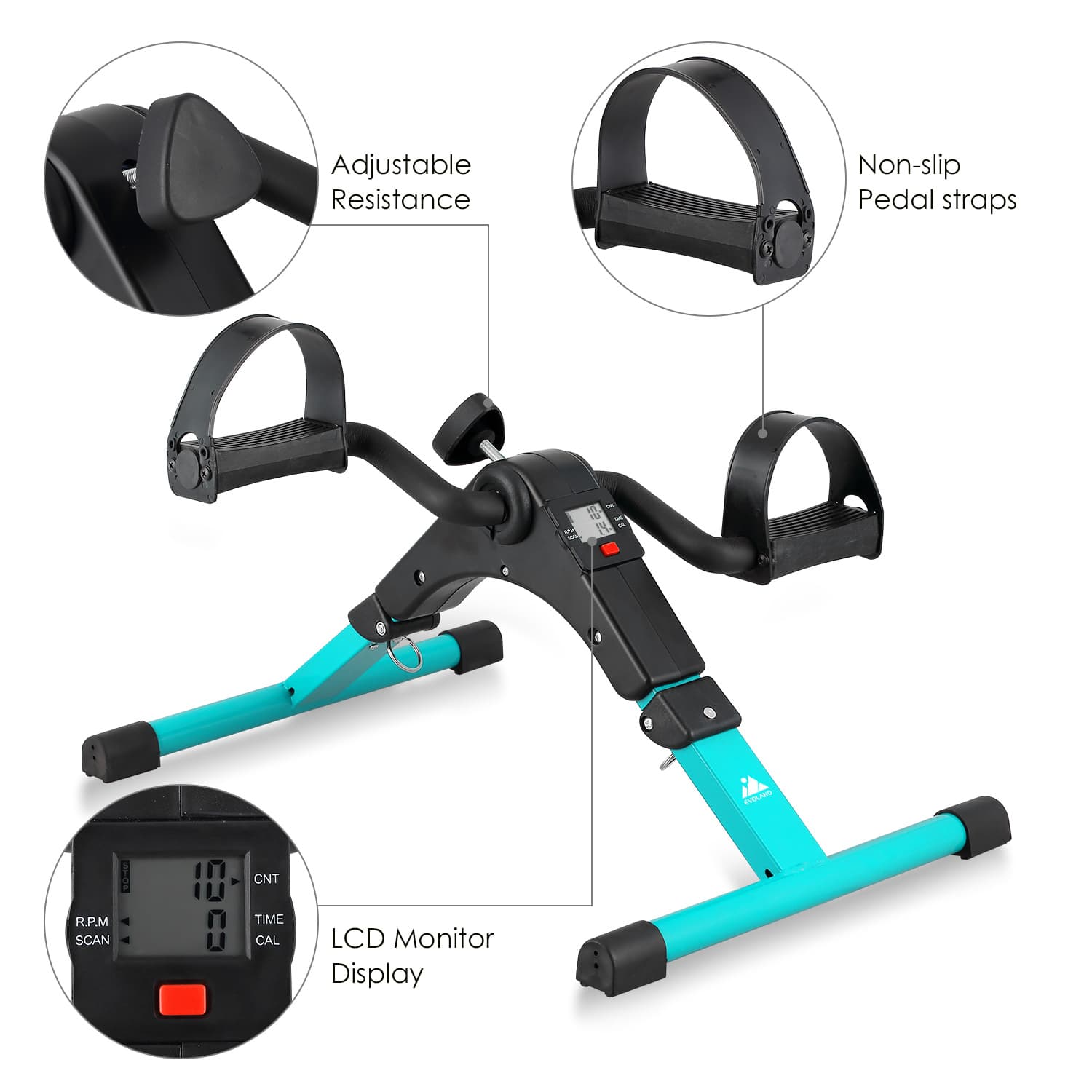 TEMU Compact Folding Leg Trainer For Under Desk Use, Peacock Green Exerciser For Leg Muscle Training