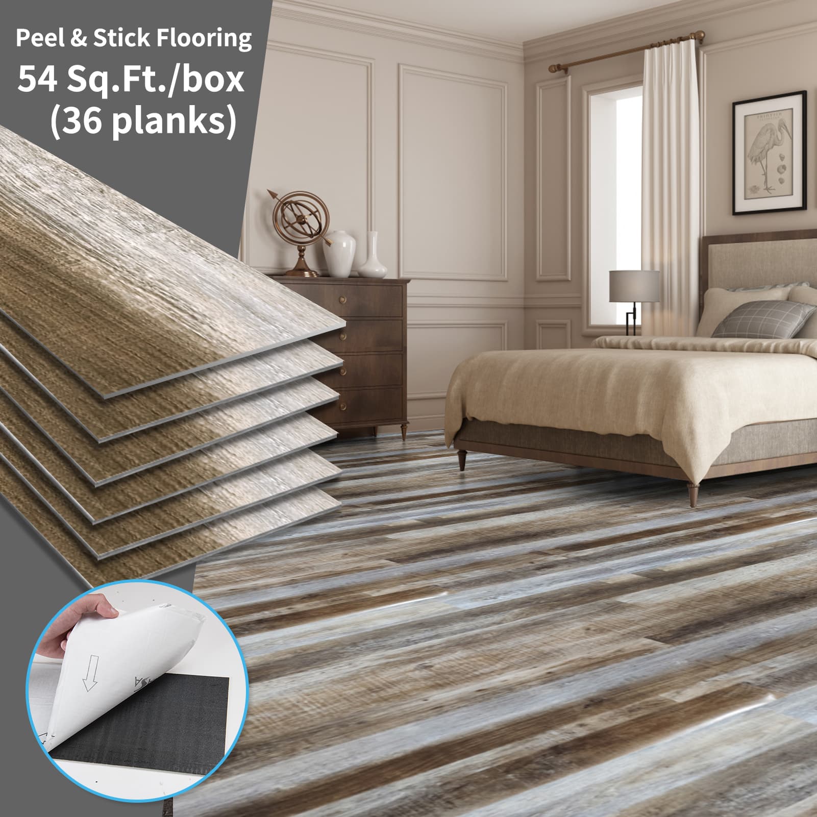 TEMU Peel And Stick Floor Tiles, Vinyl Wood Plank 36-sheet, 54 , Design, Rigid Surface, Easy Diy Self-adhesive Waterproof Flooring