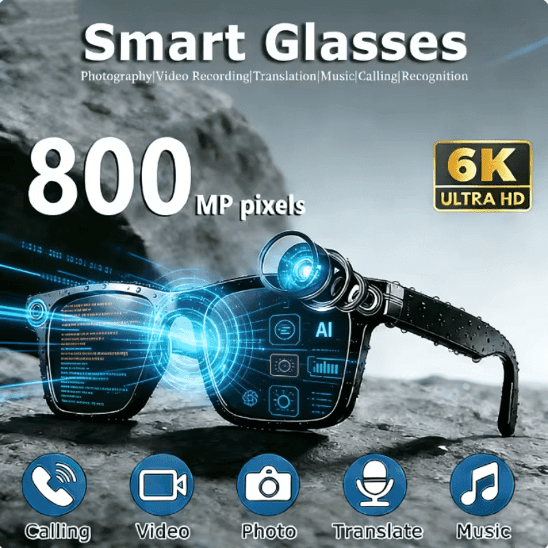 TEMU Ai Smart Glasses With 8mp Camera, Hd Video Recording, Real-time Translation, Bluetooth Calls & Music, Touch Control, Ai Recognition – Travel & Outdoor