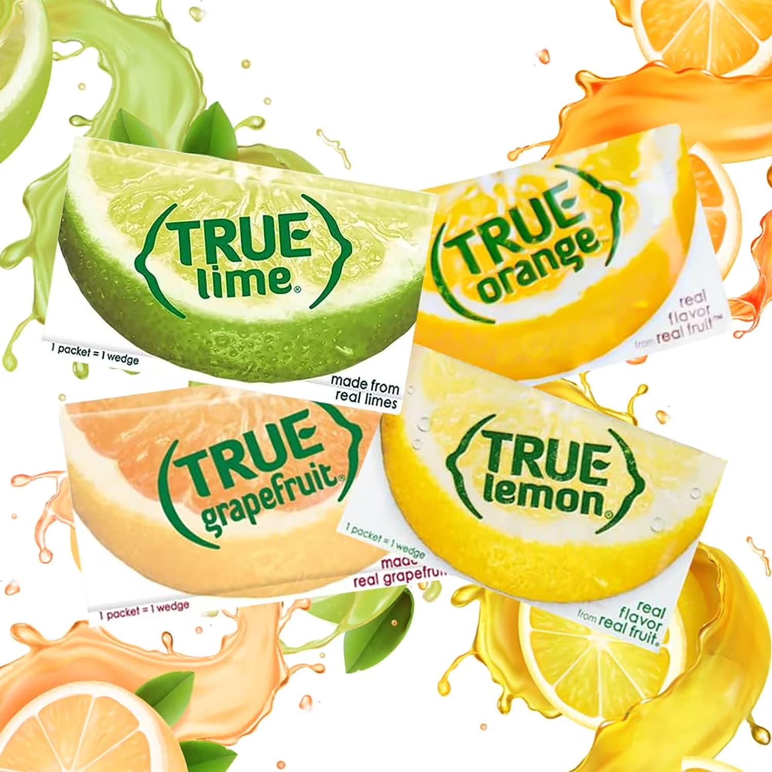 TEMU True Lemon, Lime, Orange, Grapefruit, Varrirty Pack 100 Count, On-the-go Powdered Drink Mix Variety Pack, 0 Calorie Unsweetened Water Flavoring, Each Packet Fits Into A 16.9 Oz. Bottle Or Cup