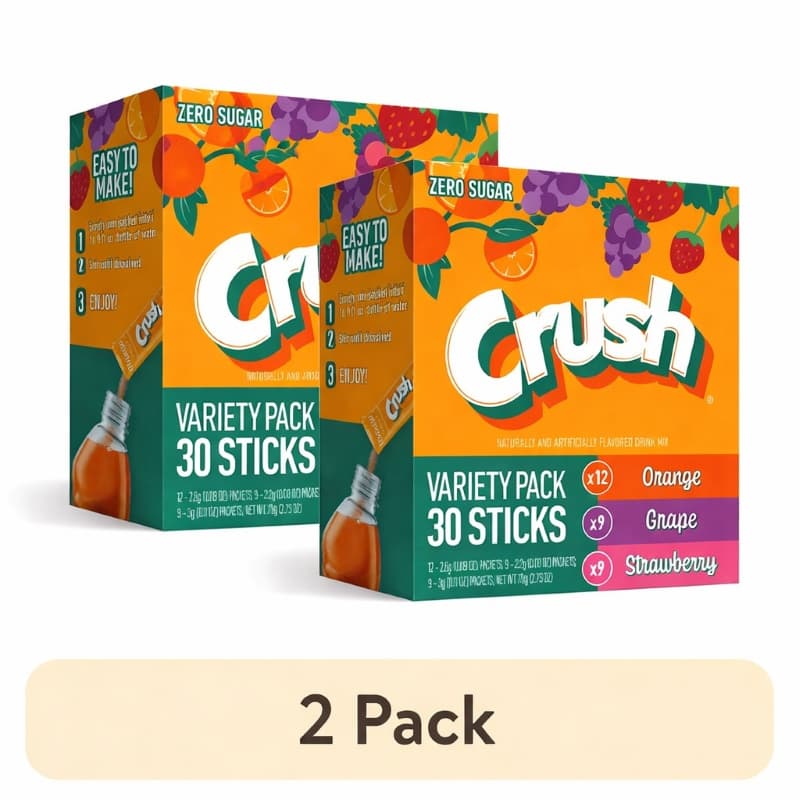 TEMU Crush Powdered Drink Mix Variety Pack 2‑pack – Sugar‑free Orange, Grape & Strawberry Single‑serve Drink Mix (30 Count Each)