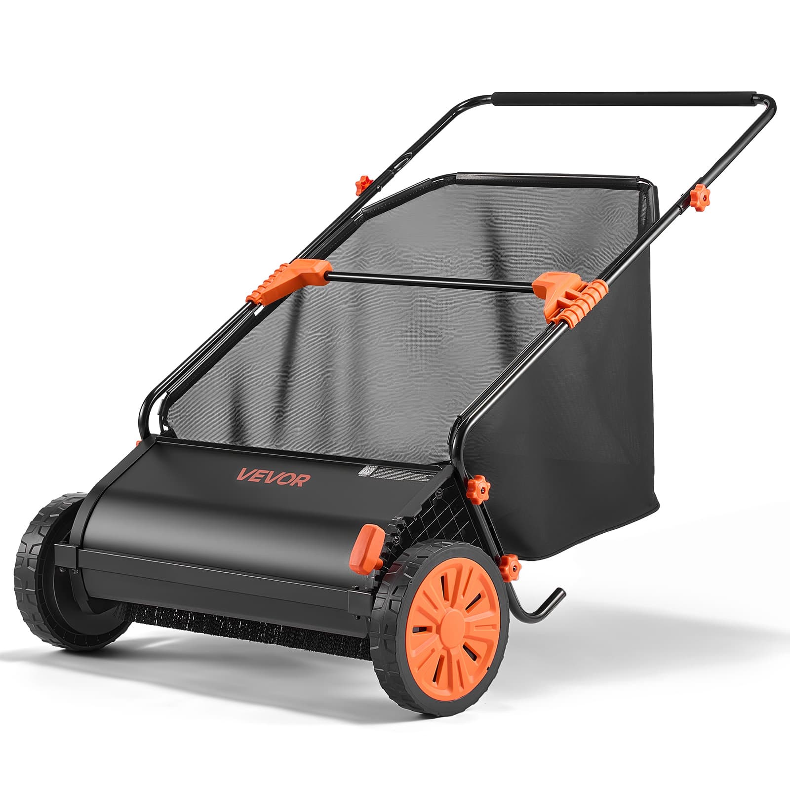 TEMU Vevor Push Lawn Sweeper, 26 & Grass Collector With 7 Cu. Ft. Hopper Bag, Adjustable Brush Height & Spinning Brushes, Heavy Duty Yard Sweeper With Rubber Wheels For Leaves Grass
