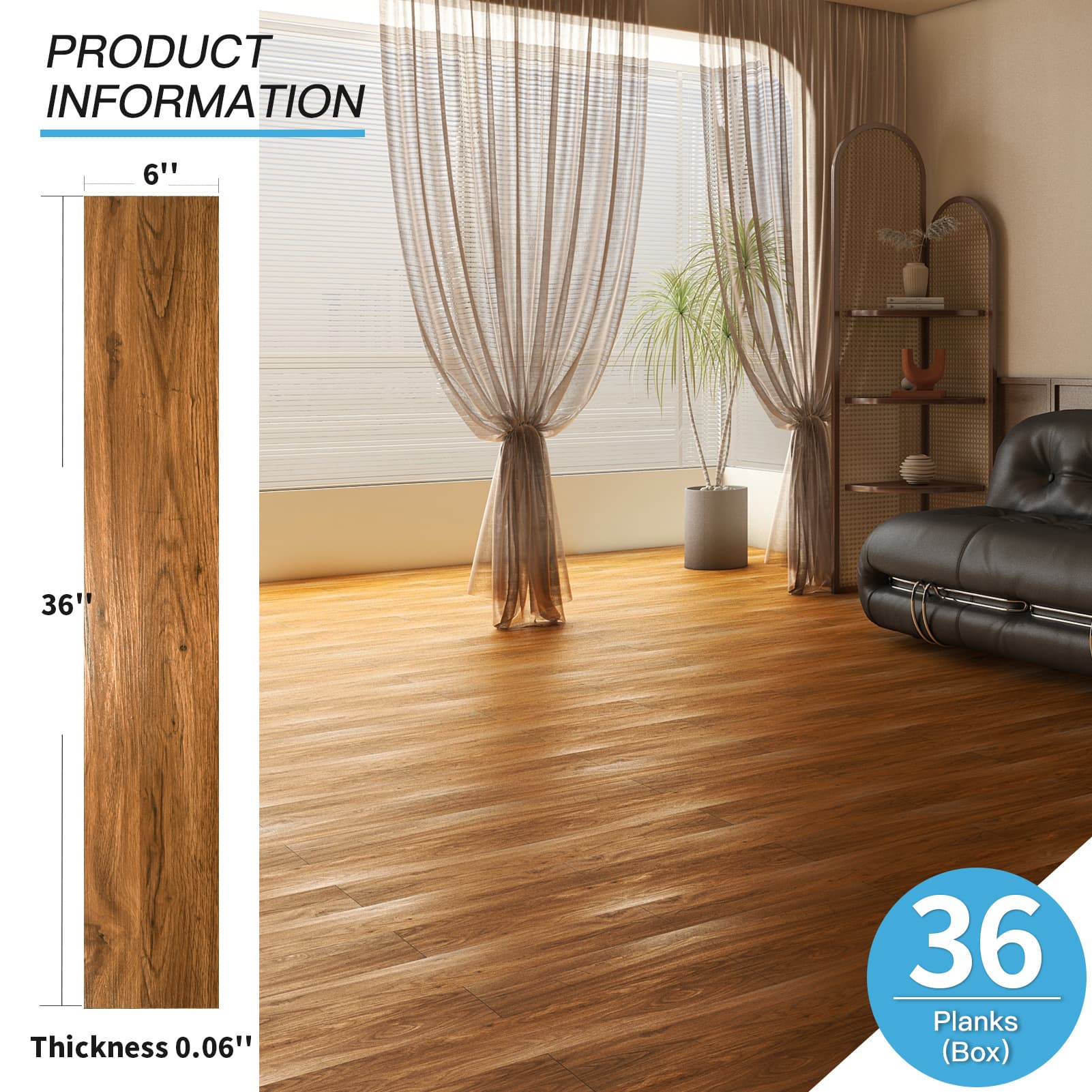 TEMU 36-sheet Peel And Stick Floor Tiles - With Wood Look, 54 Sq. Ft., Adhesive And Waterproof For Bedroom, Living Room, Kitchen, Rv In