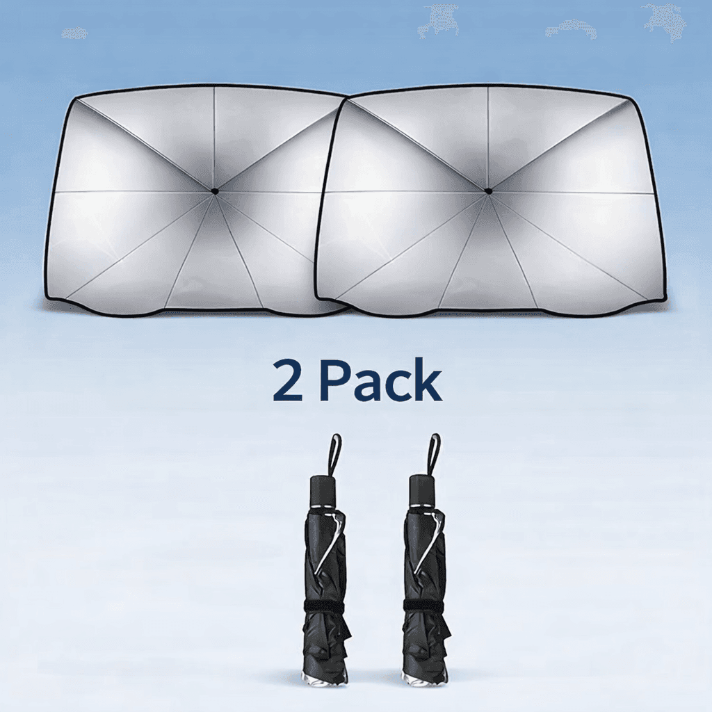 TEMU 2 Pack Foldable Car Windshield Sunshade Umbrella, Heat & Uv Protection Reflective Front Window Sun Shade, Universal Fit For Sedan,