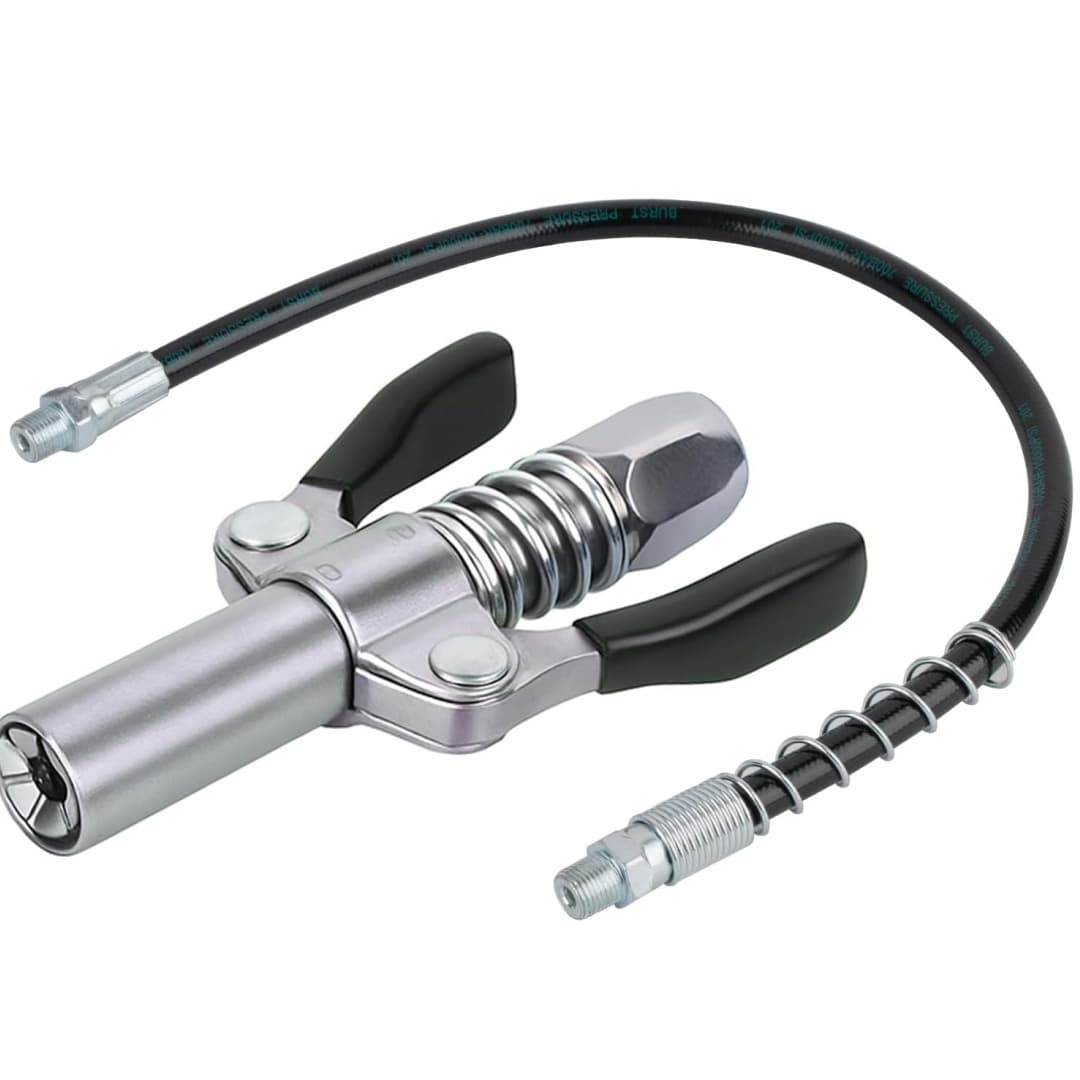 TEMU Grease Gun Coupler With Locking Jaw, 12" Hose, Grease Gun Tips, High Pressure 10,000 Psi Double Handle Quick Grease Tips, Compatible With All Grease Guns 1/8" Npt Fitting