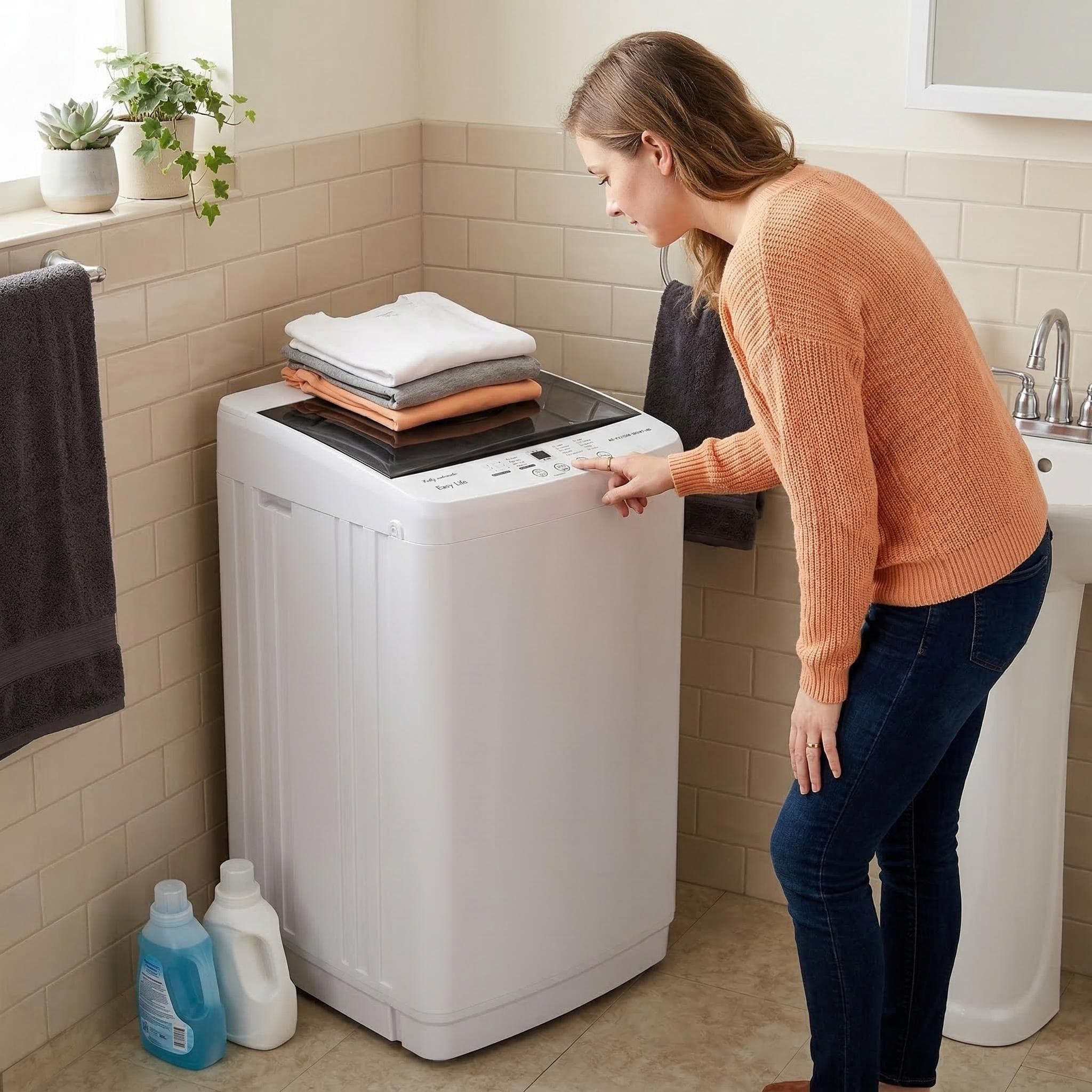 TEMU 1.06 Cu. Ft. Portable Washing Machine, 7.7 Lb. Capacity Compact Washer - 10 Wash Cycles With Translucent Lid, Quick Connect Adapter & Drain Hose - Ideal For Apartments, Homes