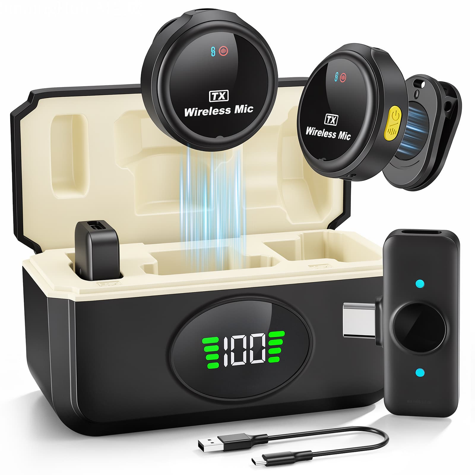 TEMU Hidden Wireless Microphone - Fits Iphone (type-c Interface) & , 3-level Noise Cancellation, Magnetic Mini + Charging Case, Great For Youtube, Podcasting, Vlogging & Live Streaming