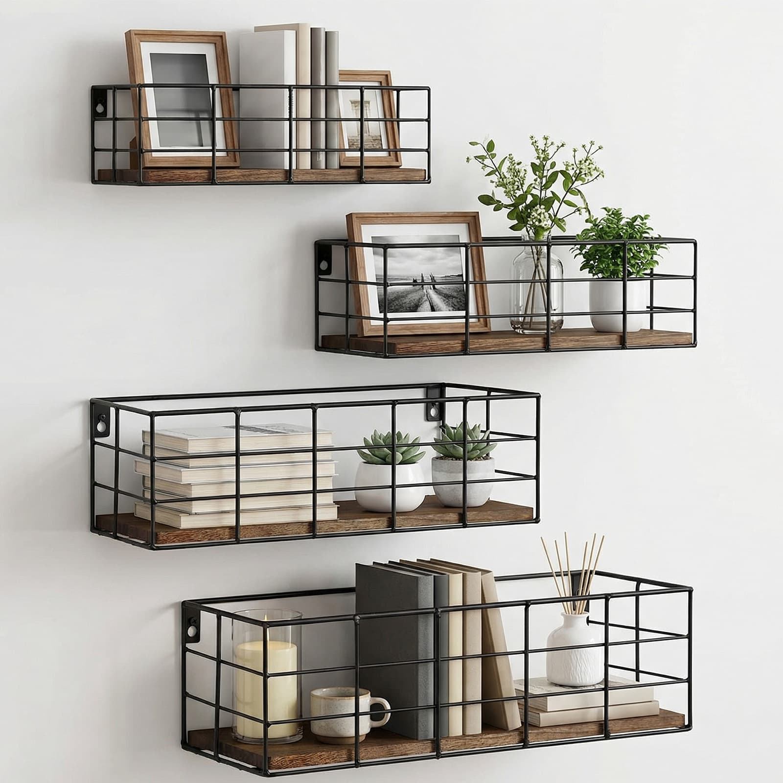 TEMU Tomnk Decorative Hanging Floating Shelves, 4 Sets Wall Mounted Display Shelves For Spring Decor, Gifting, Housewarming, Ideal For Entryway, Home Office, Laundry Room & Farmhouse