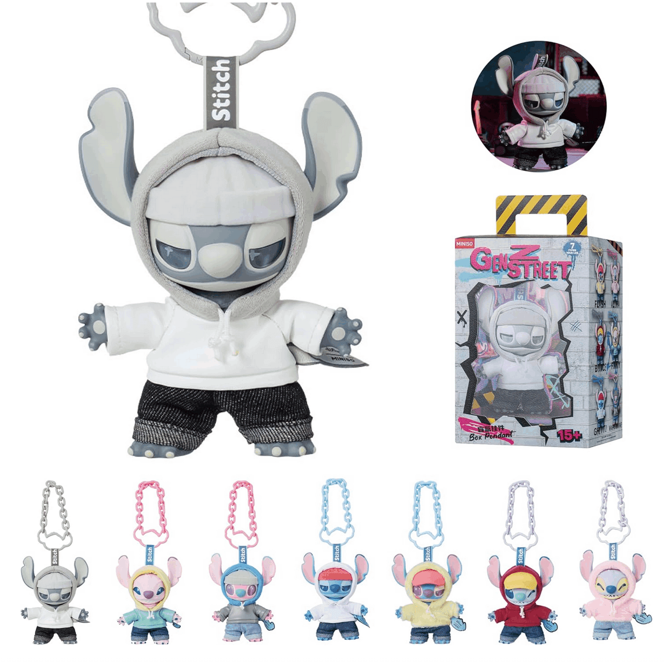 TEMU Miniso & Stitch Street Series Vinyl Plush Keychains Blind Box 1pc | Cute Pvc Doll Bag Pendant Charm Mystery Gift