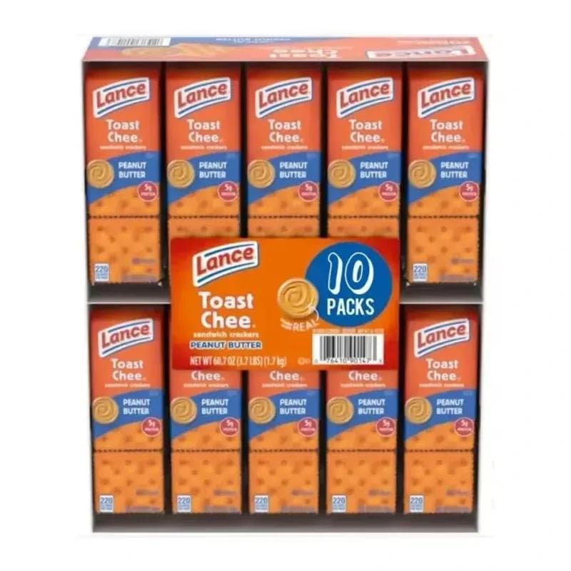 TEMU 2 Count - Lance Toasty Peanut Butter Mini Sandwich Crackers 10 Pack Each, Individual Wrapped Pantry Staples Snacks Best For Home, Offices & Parties Use