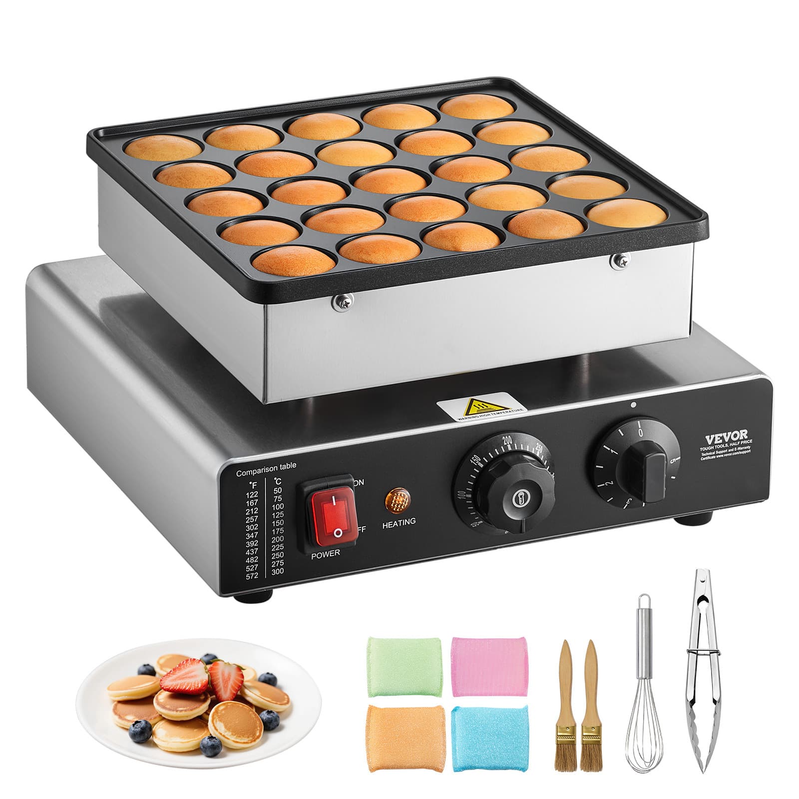 TEMU Vevor Mini Pancake Maker, 25pcs 43mm Diameter Dutch Muffin Waffle Baker, Stainless Steel Poffertjes Grill, Machine, Temp & , Home Kitchen Restaurant