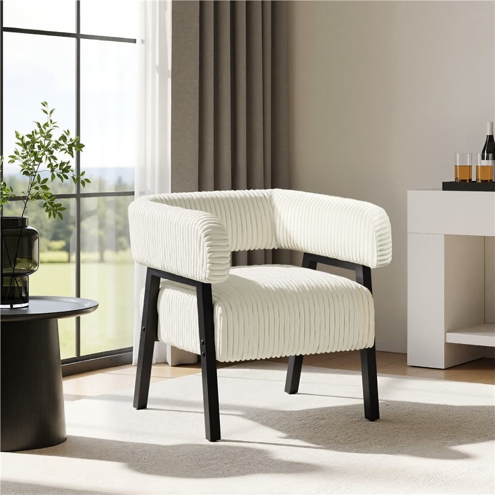 TEMU Corduroy Fabric Chair, Upholstered Chair With Solid Wood Legs, Bedroom Reading Leisure Accent Chair For Bedroom Living Room, Furniture For Home, Beige/dark Green