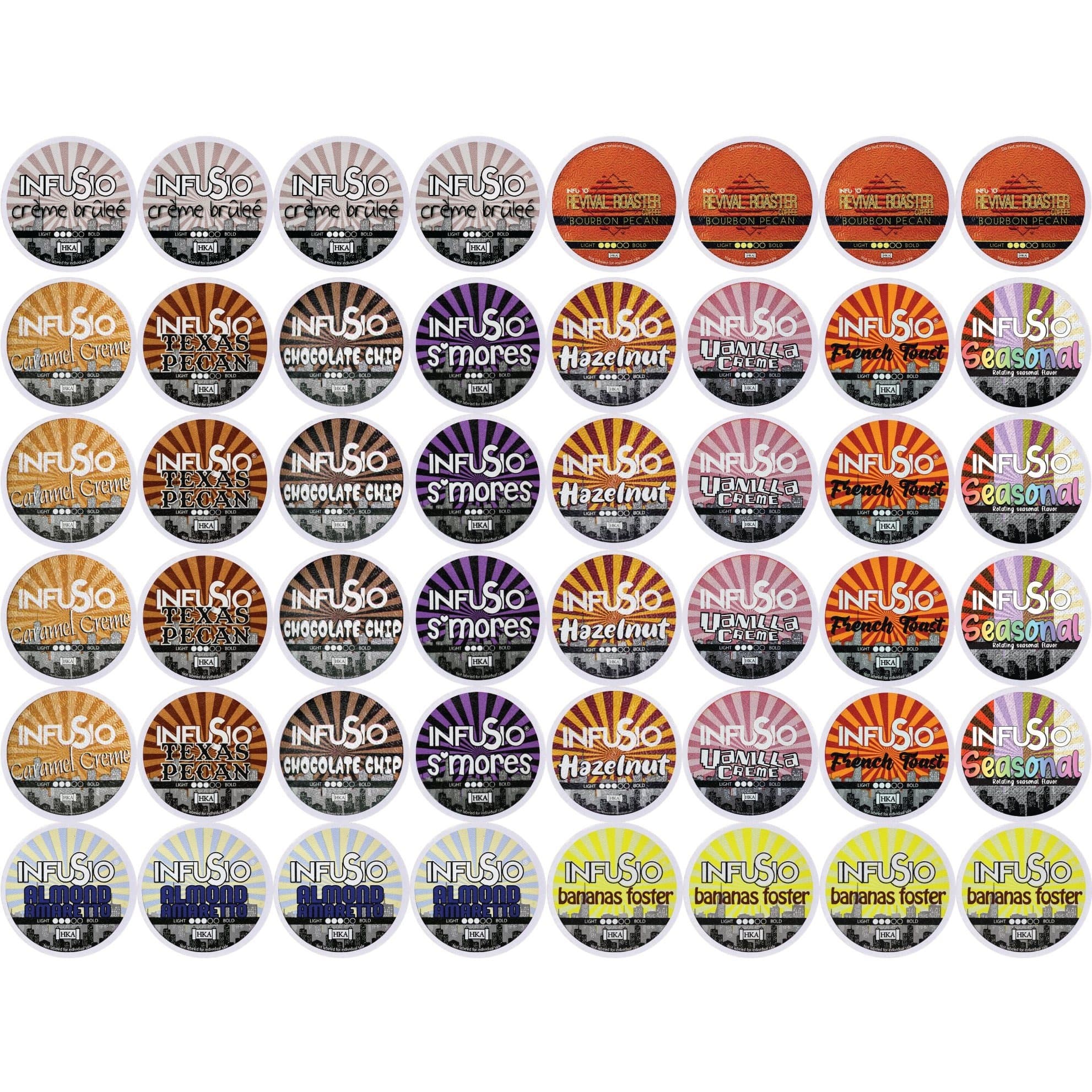 TEMU Infusio Flavored Coffee Pods Variety Pack – 96 Count, 12 Gourmet Medium Roast Dessert-inspired Blends Like Bananas Foster & Crème Brûlée, Compatible With Keurig K-cup 2.0 Brewers