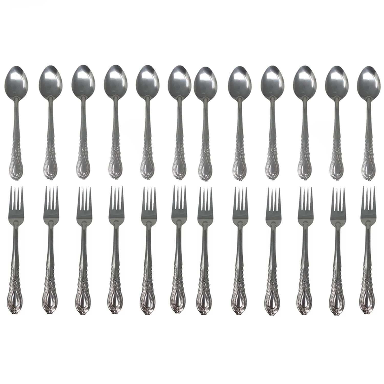TEMU 24-piece Stainless Steel Fork And Spoon Flatware Set Silverware Tableware For Kitchen Dining Dishwasher Safe