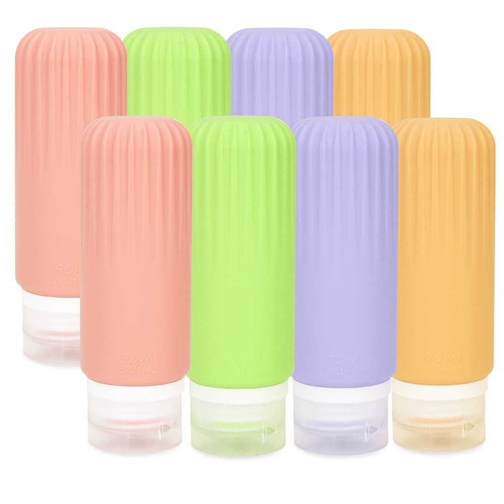 TEMU 8 Pack Silicone Travel Bottles, Refillable Squeezable Liquid Travel Size Bottles For Shampoo Conditioner, Portable 3.2oz 90ml