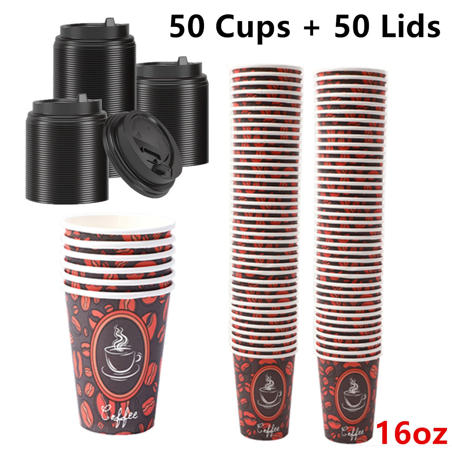 TEMU 50 Count 16oz Disposable Paper Hot Coffee Cups With Lid, Perfect For Hot Drinks Tea & Coffee, Coffee Shops And Bars (lids Included)
