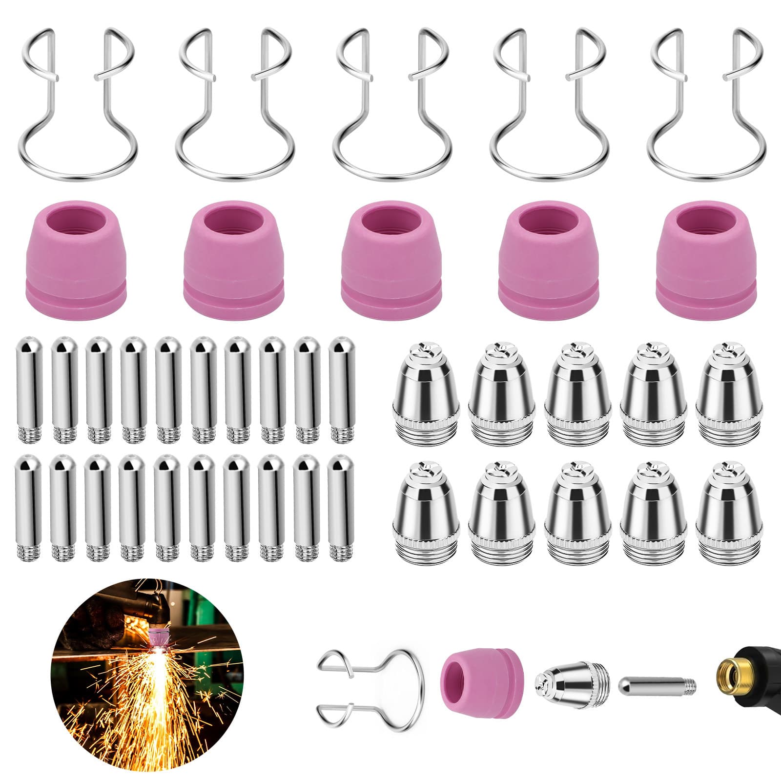 TEMU 40pcs Plasma Cutter Nozzle Torch Consumables Kit, Compatible With Cut60sp Cut50dp Cut50pi Lgk-60 Ltp 5000 Cut-55ds Machines, For Metal Fabrication Diy Industrial Use