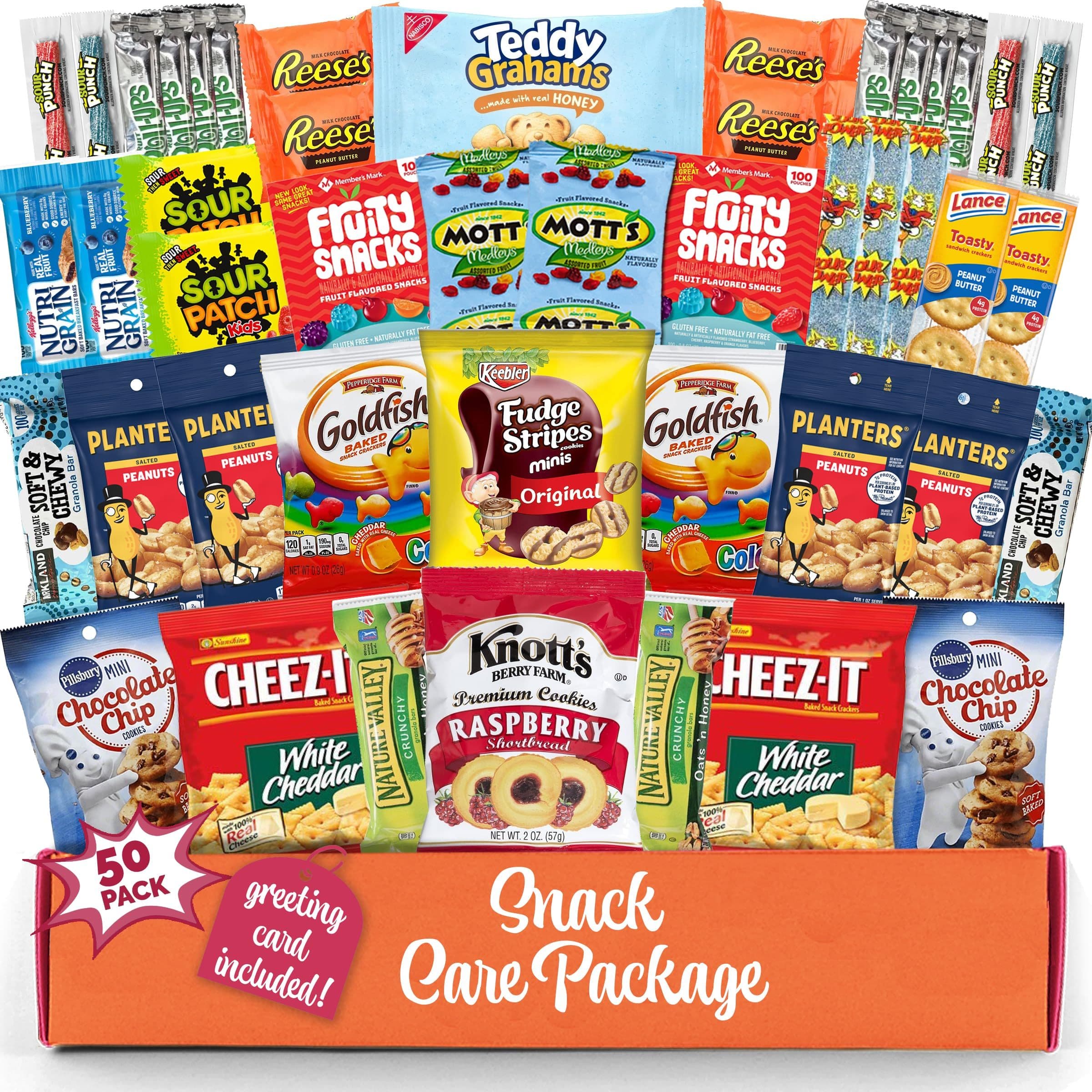 TEMU Snack Box Variety Pack (50 Count) Candy Gift Basket - College Student Care Package, Prime Food Arrangement Chips, , Bar's - Ultimate Birthday Treat For Women, Men, Adults, Teens, Kids