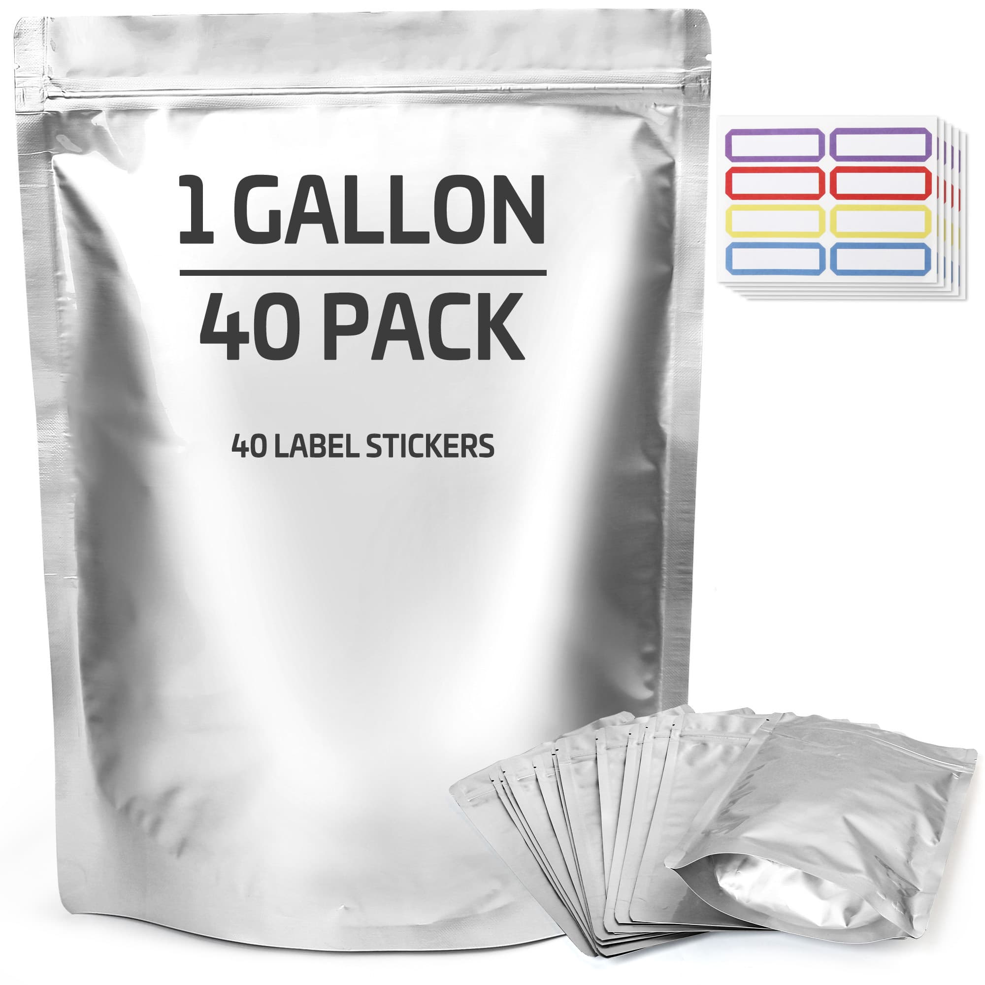TEMU 40pcs 1 Gallon Mylar Bags For Food Storage With Labels Stickers Resealable 10 Mil Thick