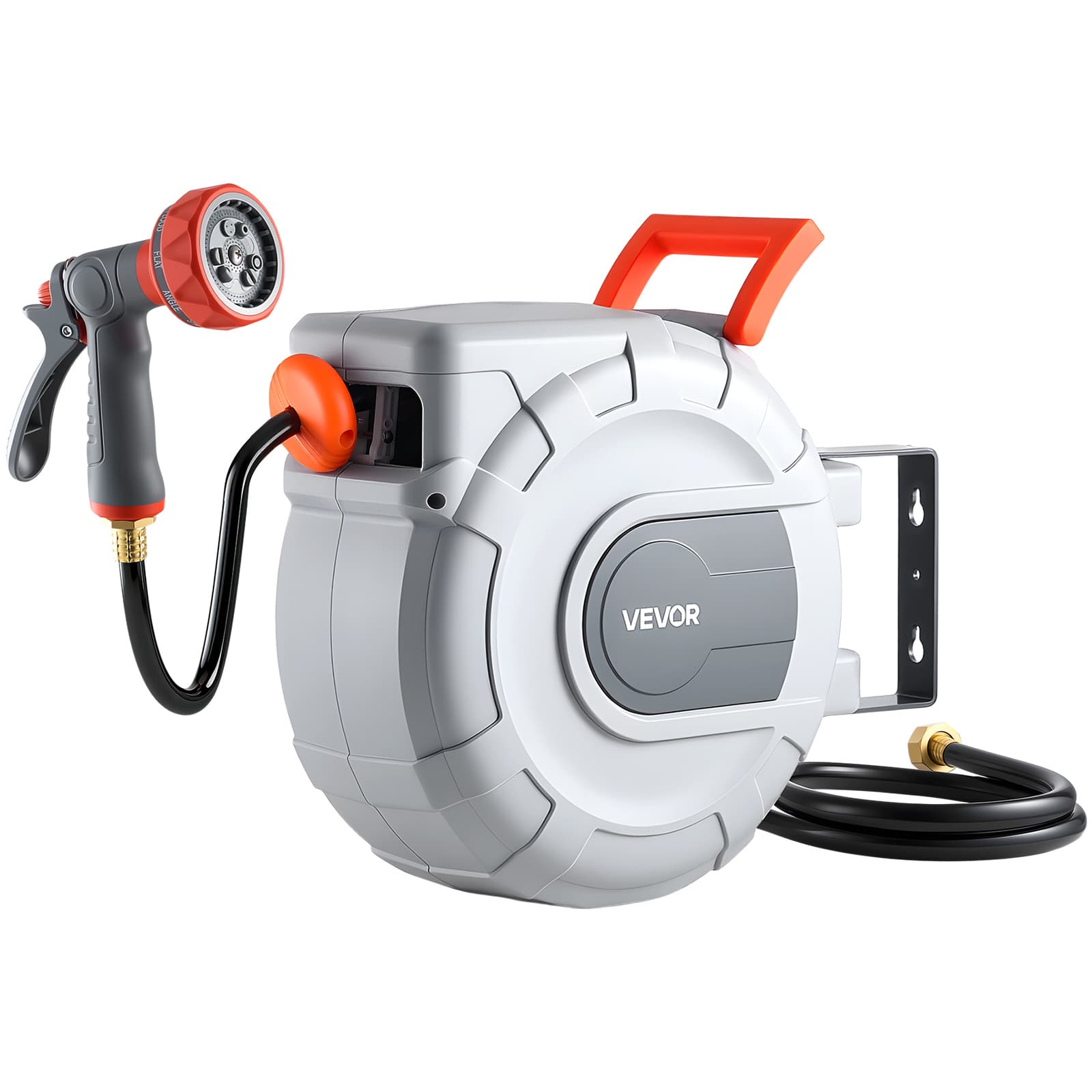 TEMU Vevor Retractable Garden Hose Reel, 1/2 50 Ft, Wall Mounted Hose Reel With 9-function Sprayer Nozzle And 180° Swivel Bracket, Any Length Lock, Automatic Slow System, For Garden Watering