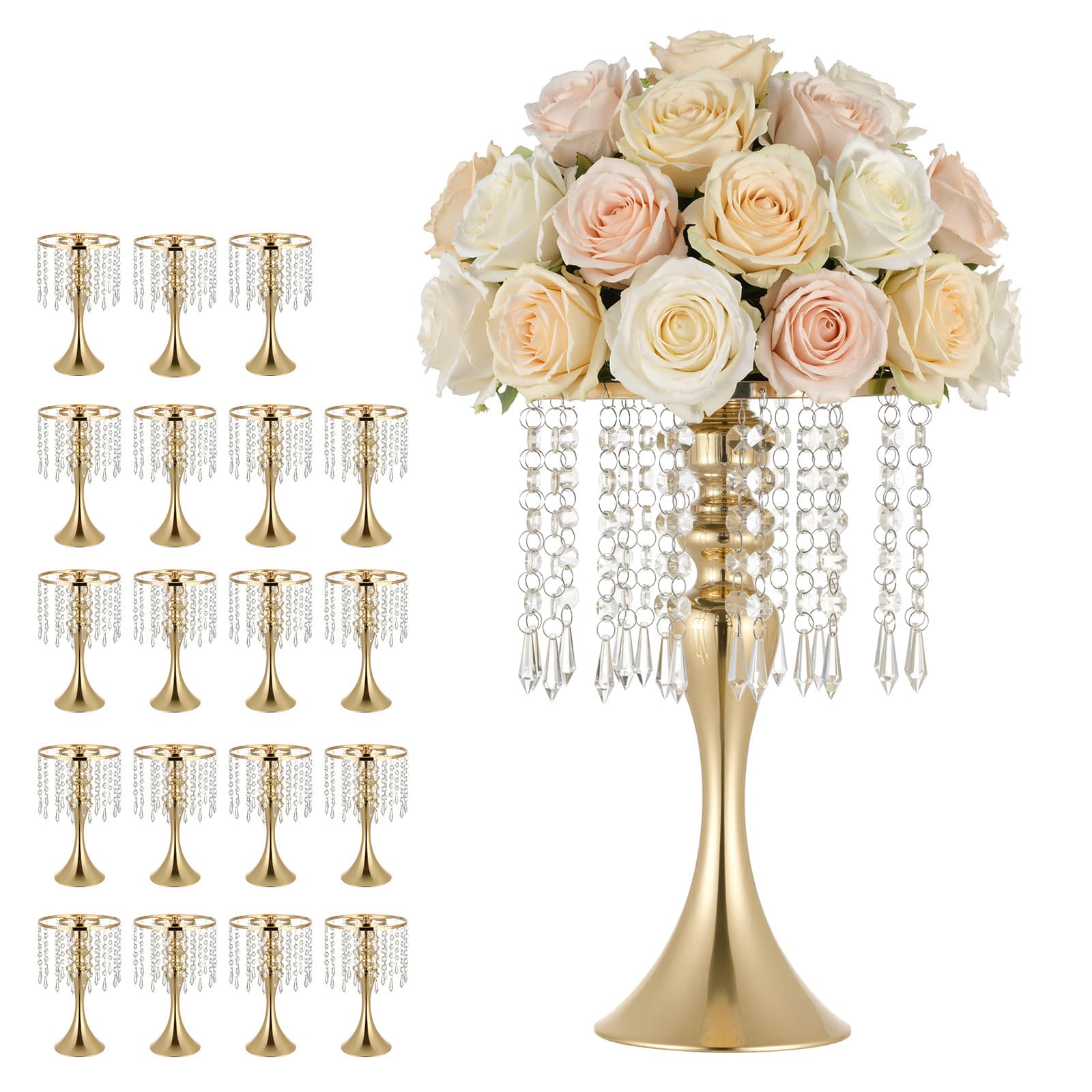 TEMU Vevor 20 Pcs Wedding Flower Vase, 13.4 Flower Table Centerpieces, Crystal Banquet Vases , Electroplated Finish, Versatile Arrangement Stand For Party Events Home Decor, Gold