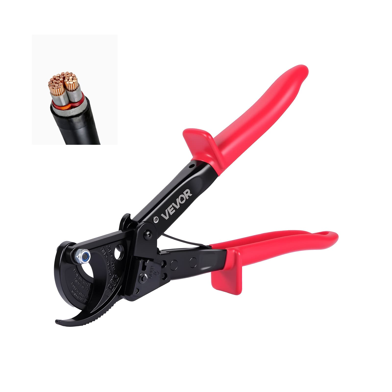 TEMU Vevor Ratcheting Cable Cutter, Spring Steel With Pvc-coated Handles, Button, Heavy Duty Ratchet Cable Wire Cutter For Cutting Copper & Aluminum Cables Up To 474 / 240 Mm²