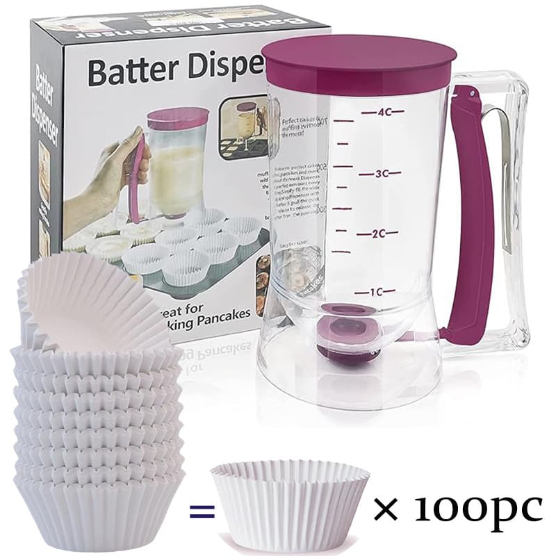 TEMU Pancake Batter Dispenser With 100 Cake Cups, Batter Separator Bakeware Pancake Maker With Measuring Label, Kitchen Baking Tool For Perfect Pancakes, Cupcake, Cream, Waffle, , Cake & Crepe