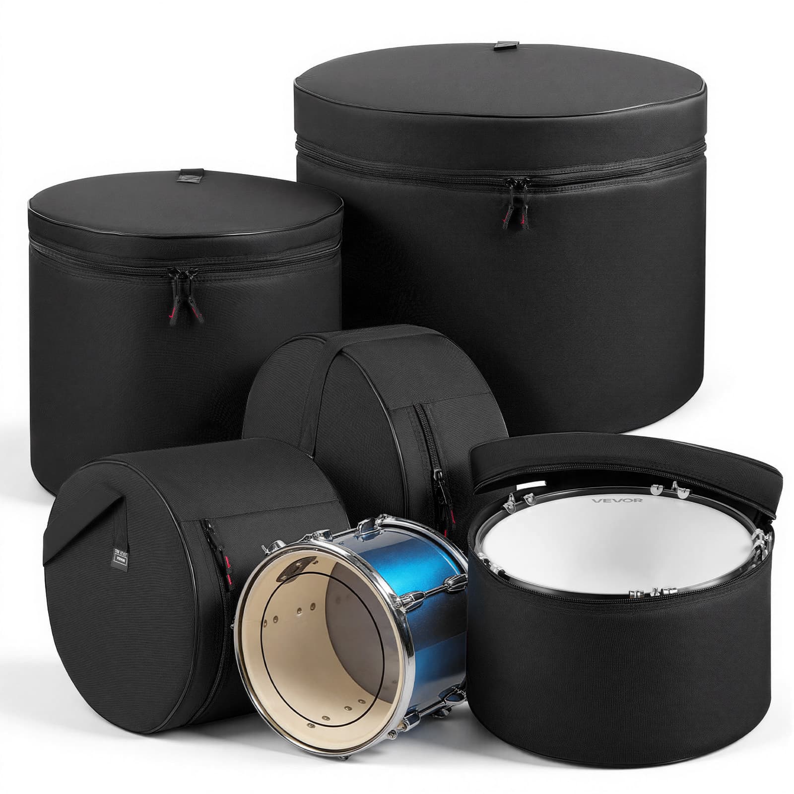TEMU Vevor 5-piece Drum Case Set, 600d, Padded Drum Bags For 22 In , 12/13/16 In Tom, 14 In Snare, Thick Padding, Lightweight Protective Covers Travel Storage Cases, For Drums Accessories Protection