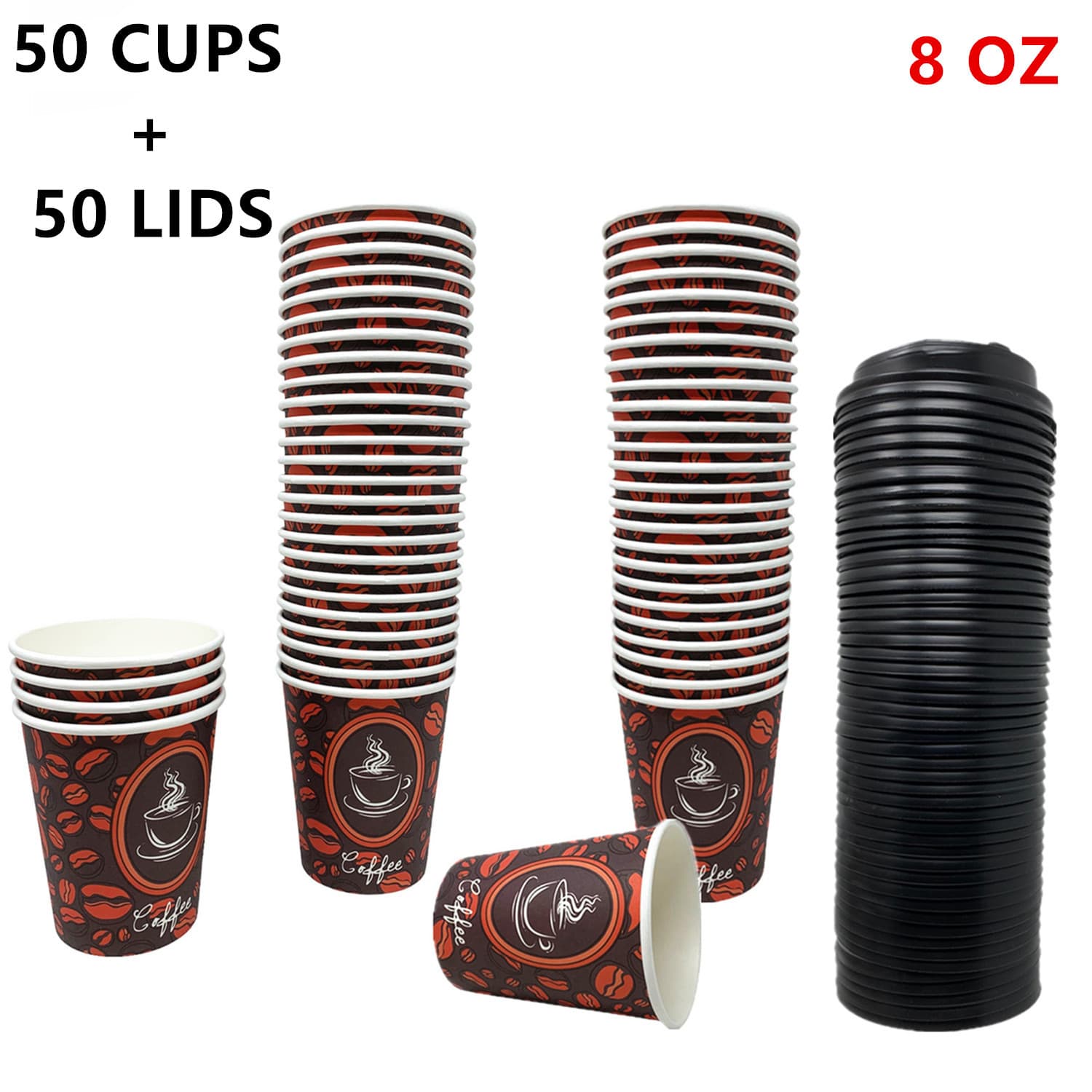 TEMU 50 Count 8oz Disposable Paper Hot Coffee Cups With Lid, Perfect For Hot Drinks Tea & Coffee, Coffee Shops And Bars (lids Included)