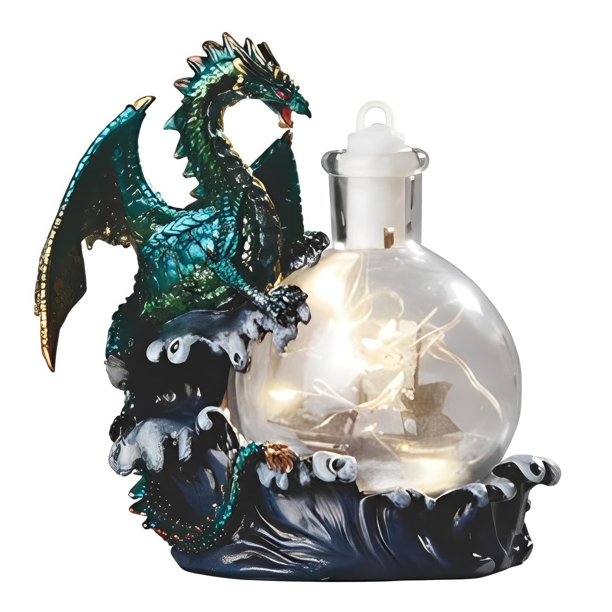 TEMU 6" Green Dragon With Ship-in-bottle Figurine Statue Sculpture Ornament Decoration Home/room Decor And Perfect Gift Ideas For Housewarming, Holidays And Birthdays Great Collectible Addition
