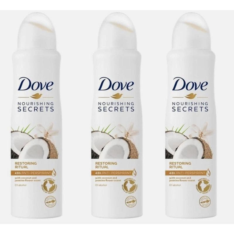 TEMU 3 Pack Dove Coconut Jasmine Restoring Antiperspirant Deodorant Spray, 150ml Each