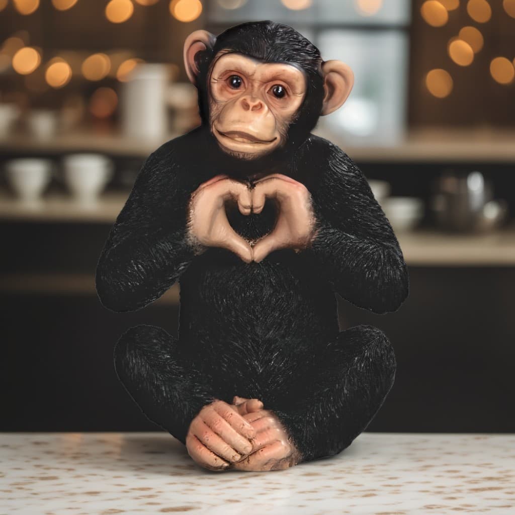 TEMU 5"h Chimpanzee With Hand Sign Heart Figurine Perfect For Home Or Room Decor, Unique Gift For , Holidays, And Birthdays, And A Great Collectible Piece