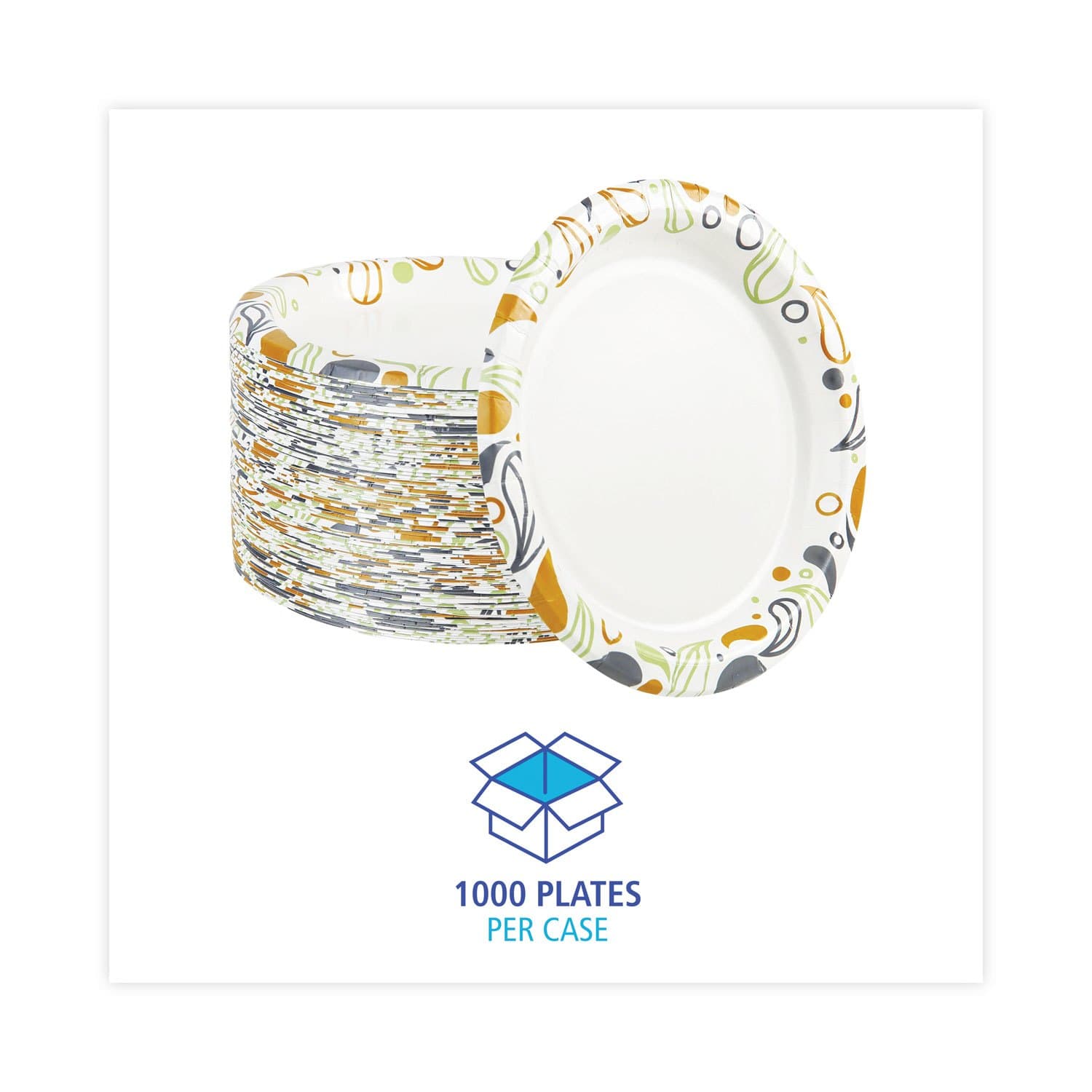TEMU 1,000 Plates Included: 125 Plates Per Pack, 8 Packs Per Carton, Boardwalk Printed Disposable Paper Plates, 9" Diameter, Coated/soak Proof, White/yellow/green/purple, Bulk Pack, Sold Carton