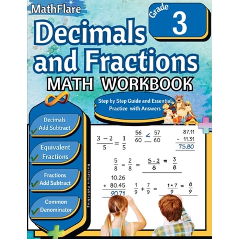 TEMU Decimals And Fractions Math Workbook 3rd Grade: Fractions And Decimals Grade 3, Adding And Subtracting Decimals And Fractions, Comparing Fractions, Eq -- Mathflare Publishing - Paperback