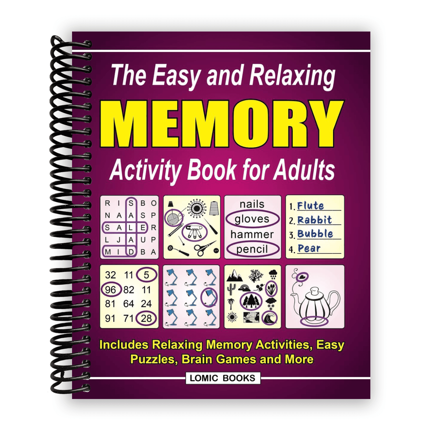 TEMU The Easy And Relaxing Memory Activity Book For Adults: Includes Relaxing Memory Activities, Easy Puzzles, Brain Games And More (spiral Bound)