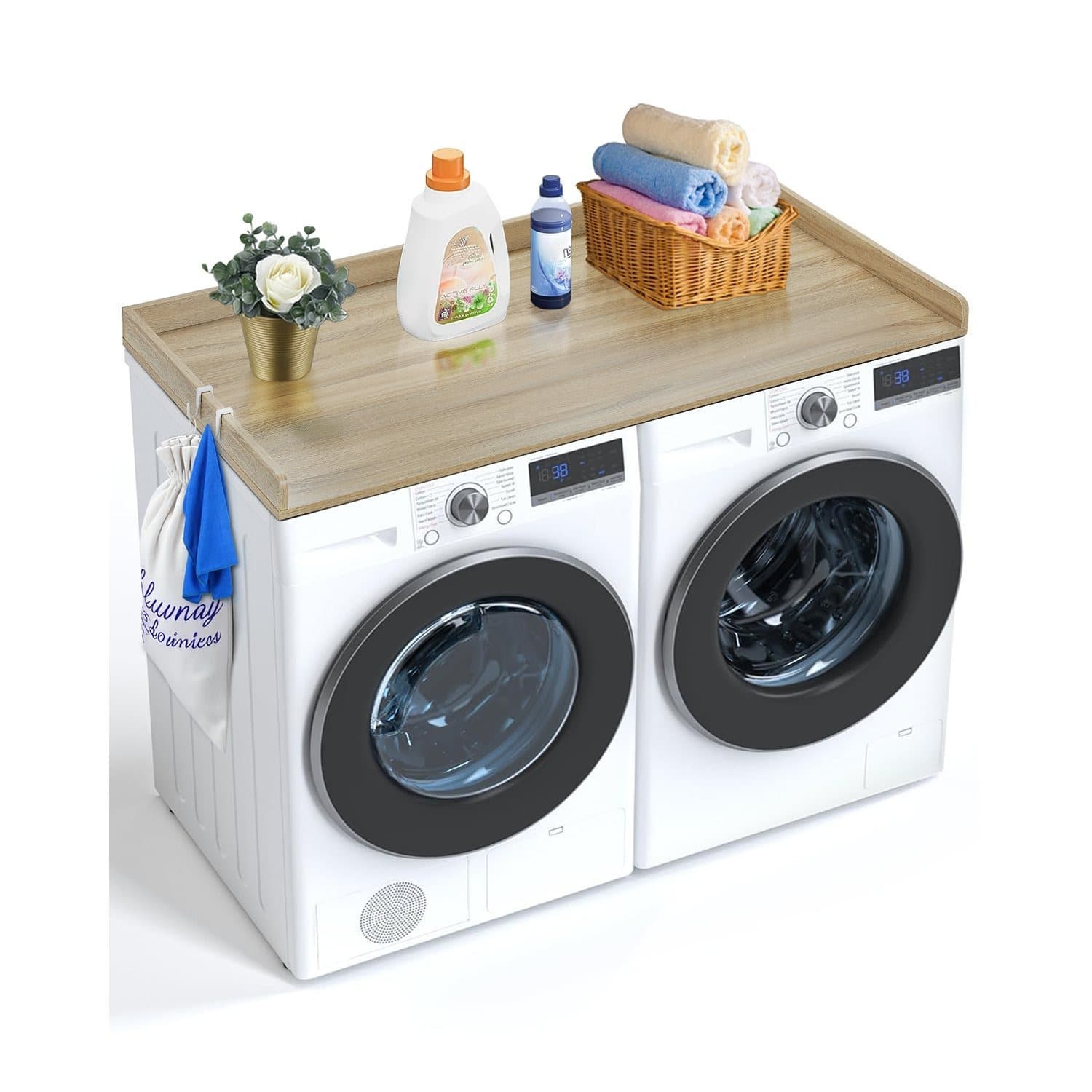 TEMU Vevor Washer Dryer Countertop 54" X 27" Wooden Washer And Dryer Topper Oak
