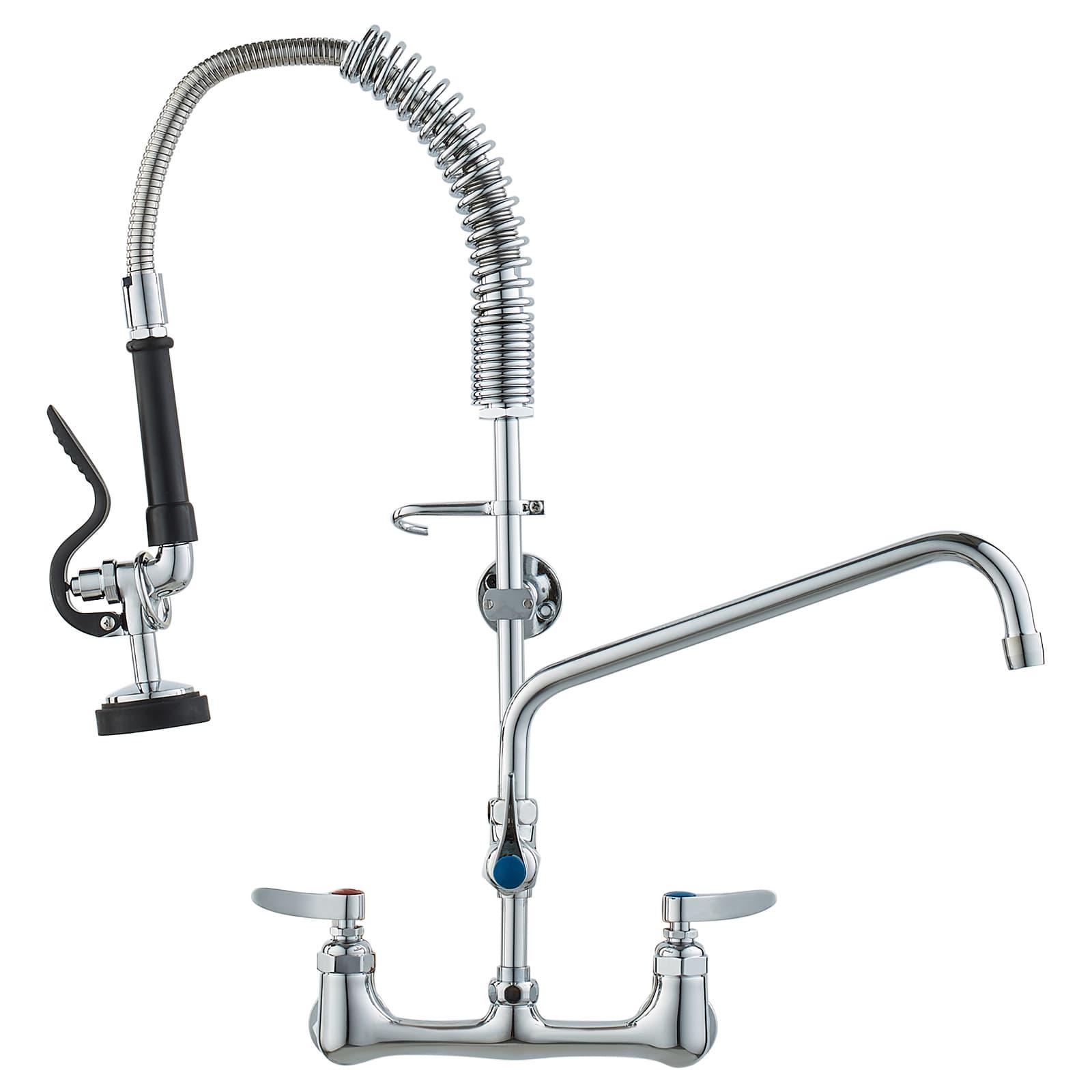 TEMU Vevor Commercial Faucet With Sprayer, 25"/36" /44"/47" Height, 8" Center, 12" Swing Spout, Wall Mount Kitchen Sink Faucet, Brass Constructed Pull Down Spray, For 1/2/3 Compartment Sink