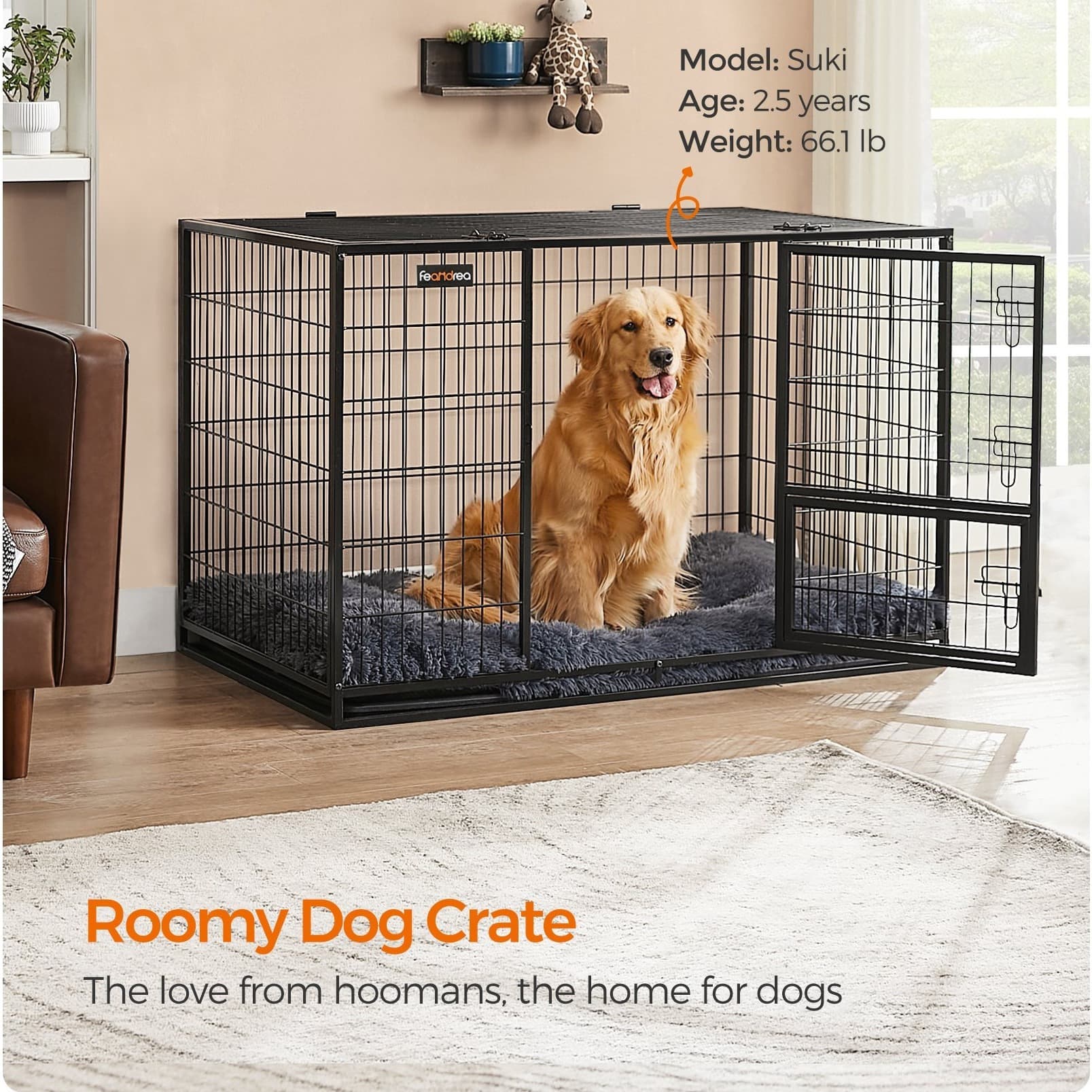 TEMU Heavy-duty Dog Crate, Metal Dog Kennel And Cage With Removable Tray, Xxl For Large Dogs, 48 X 29.3 X 31.7 Inches, Black