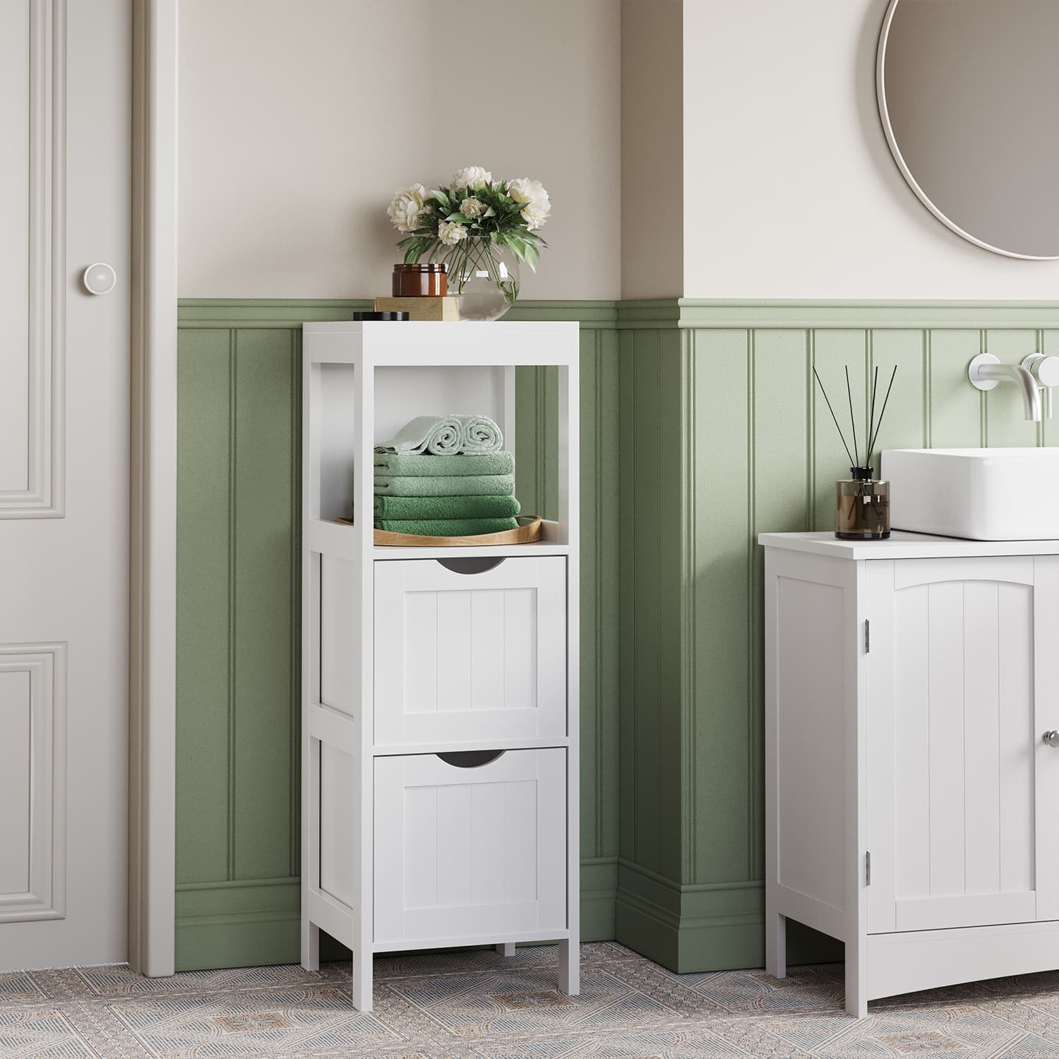 TEMU Bathroom Floor Cabinet, Bathroom Storage Organizer Rack Stand, Multifunctional Corner Unit, 2 Drawers, 89 Cm In Height, White