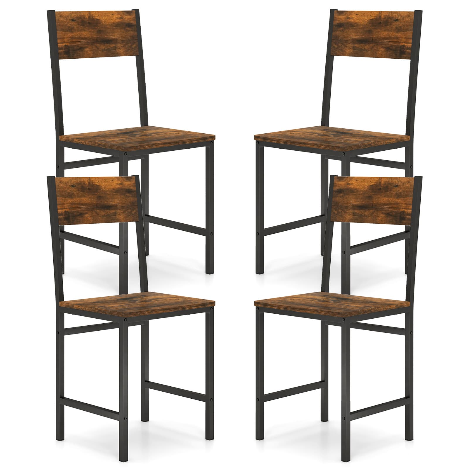 TEMU Costway Set Of 4 Dining Chairs, Armless Dinner Chairs W/metal Legs, Slanted Back, Wide Seat, Industrial Kitchen Side Chairs For Living Room, Dining Room, Study, Easy Assembly