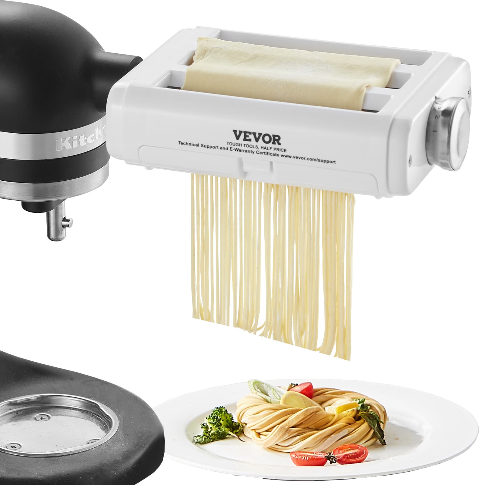 TEMU Vevor Pasta Attachment For , 3-in-1 Stainless Steel Pasta Roller Cutter Set Including Pasta Sheet Roller, Spaghetti And Cutter, 8 Adjustable Thickness Knob Pasta Maker
