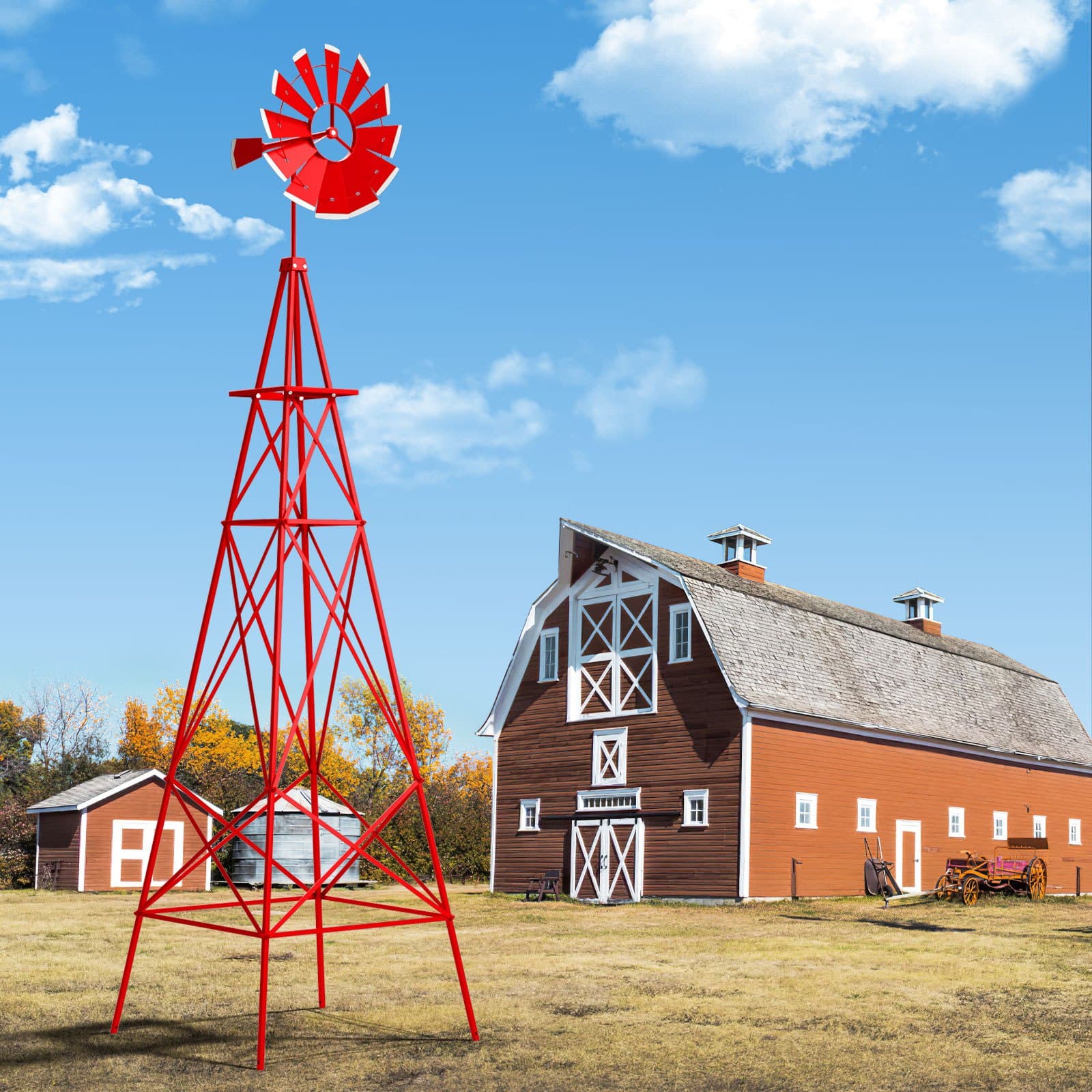 TEMU Costway 8 Ft Ornamental Windmill With 4 Support Legs Decorative Weathervane For Backyard Red